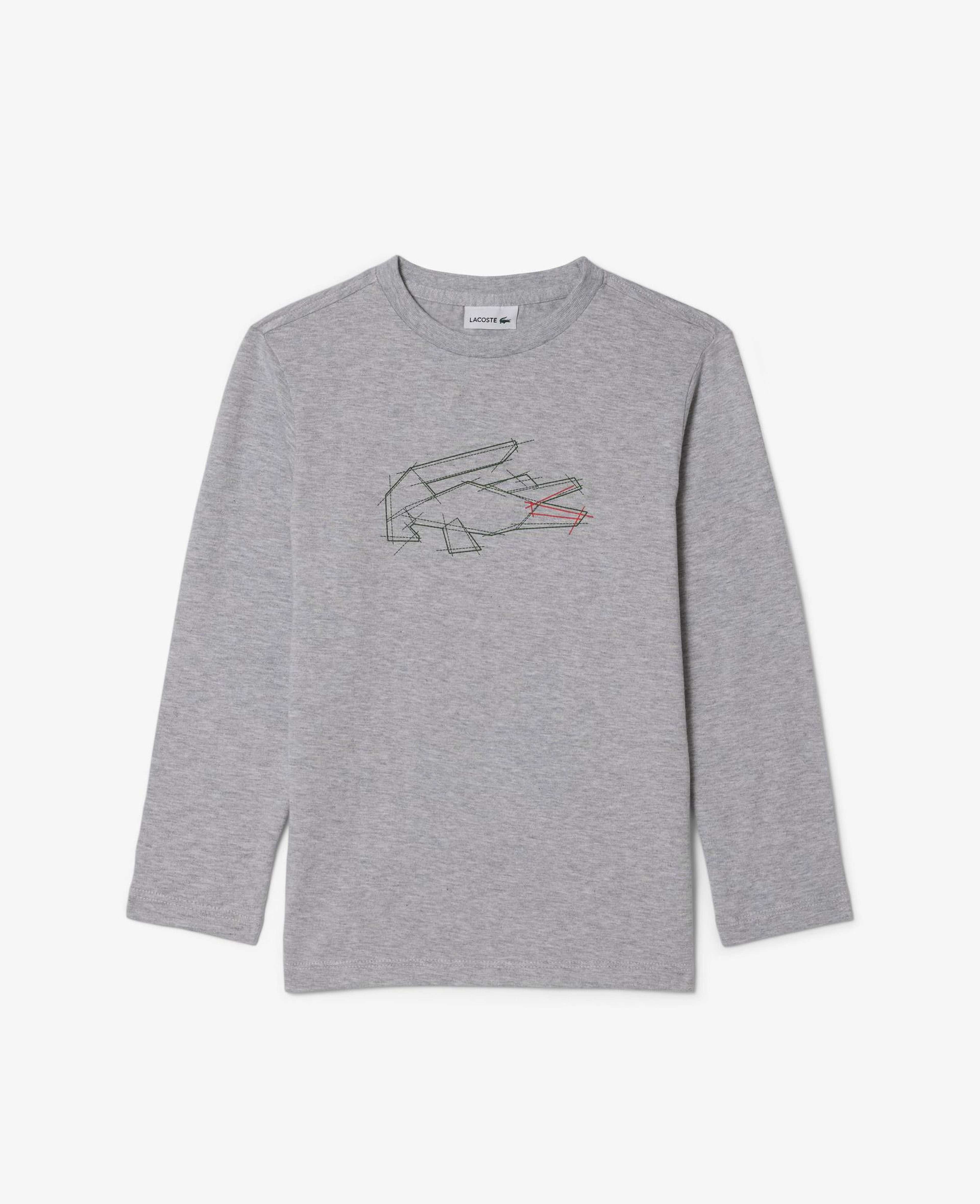 Lacoste Erkek Çocuk Uzun Kollu Bisiklet Yaka Baskılı Gri T-Shirt