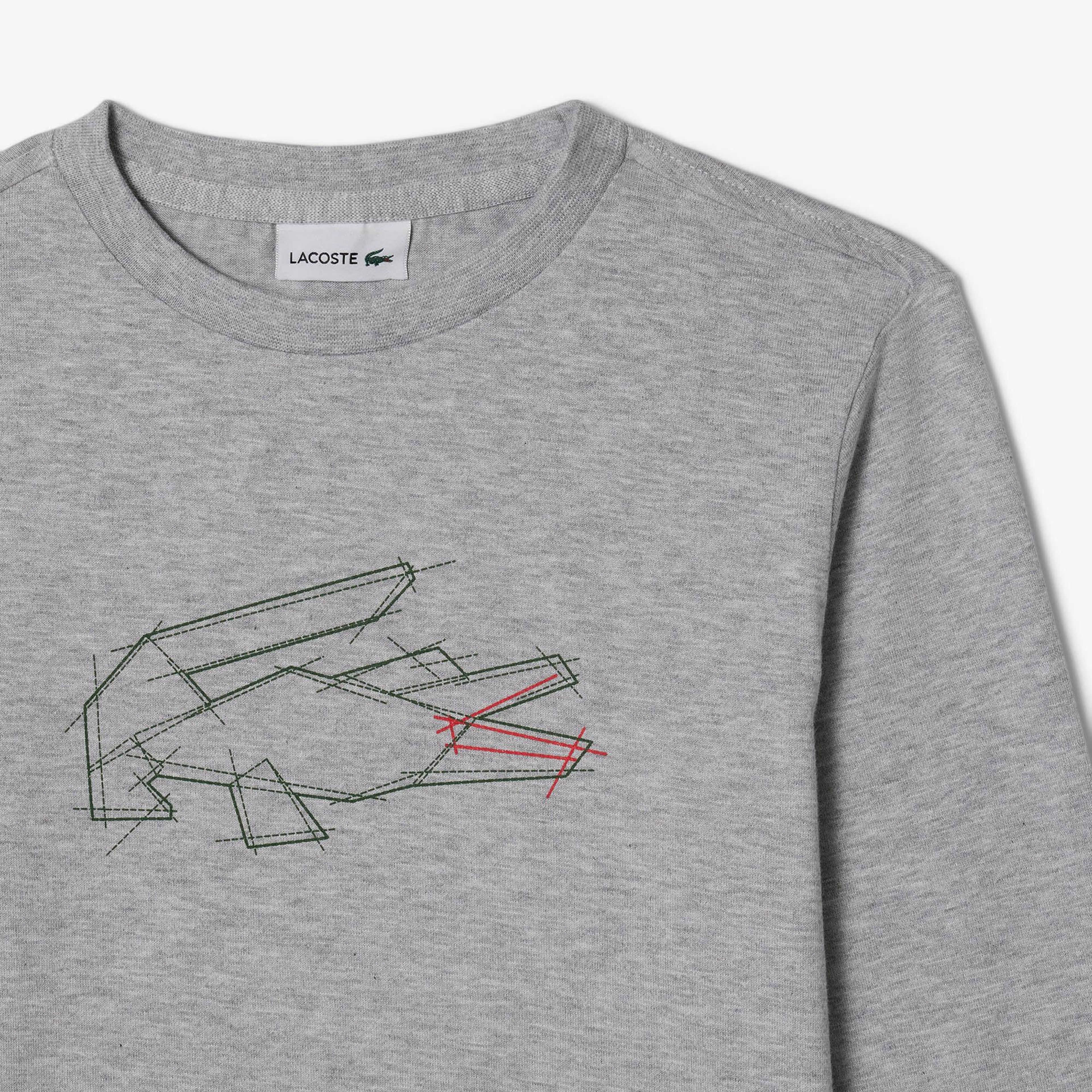 Lacoste Erkek Çocuk Uzun Kollu Bisiklet Yaka Baskılı Gri T-Shirt