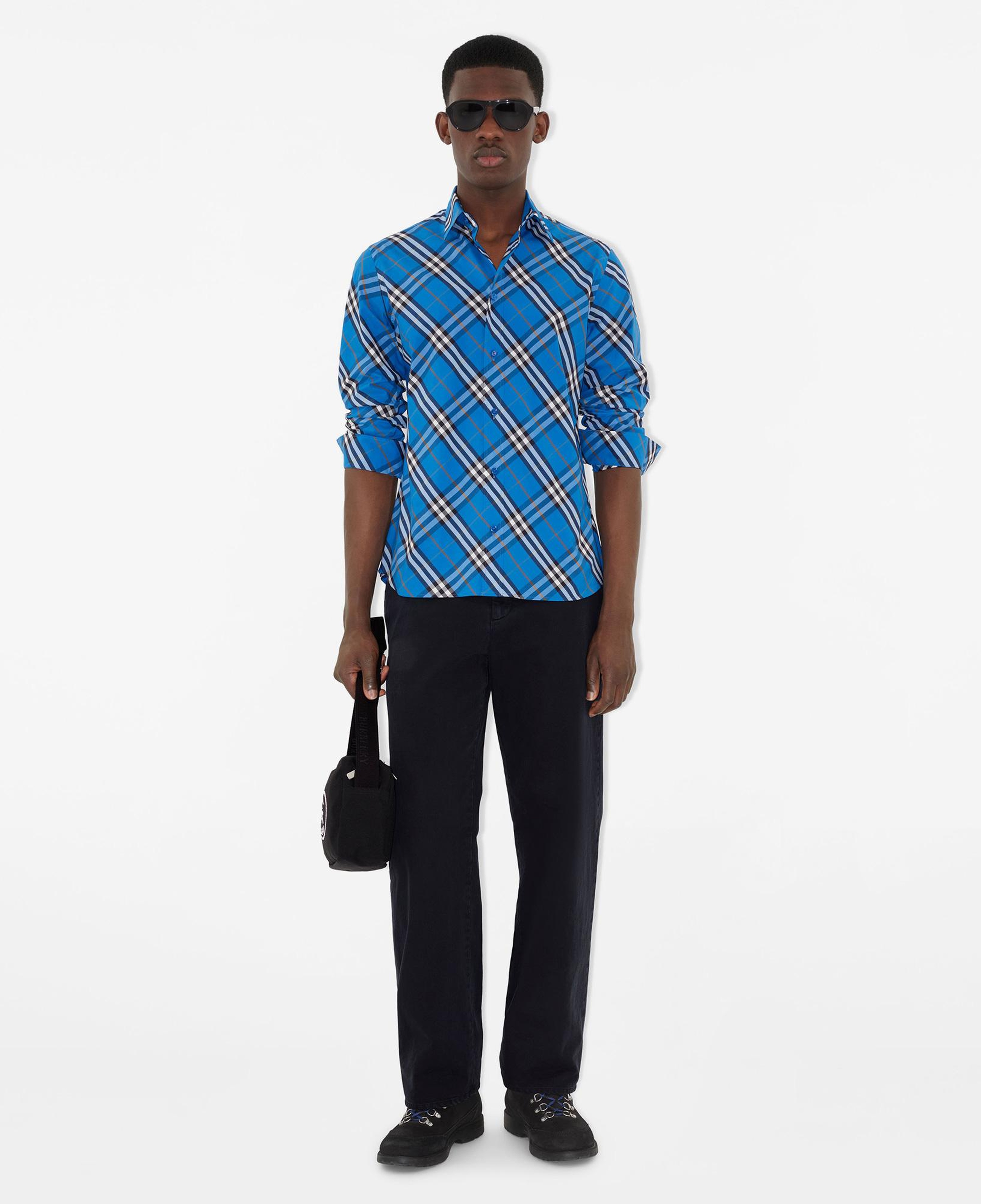 Burberry Check Cotton Erkek Mavi Gömlek