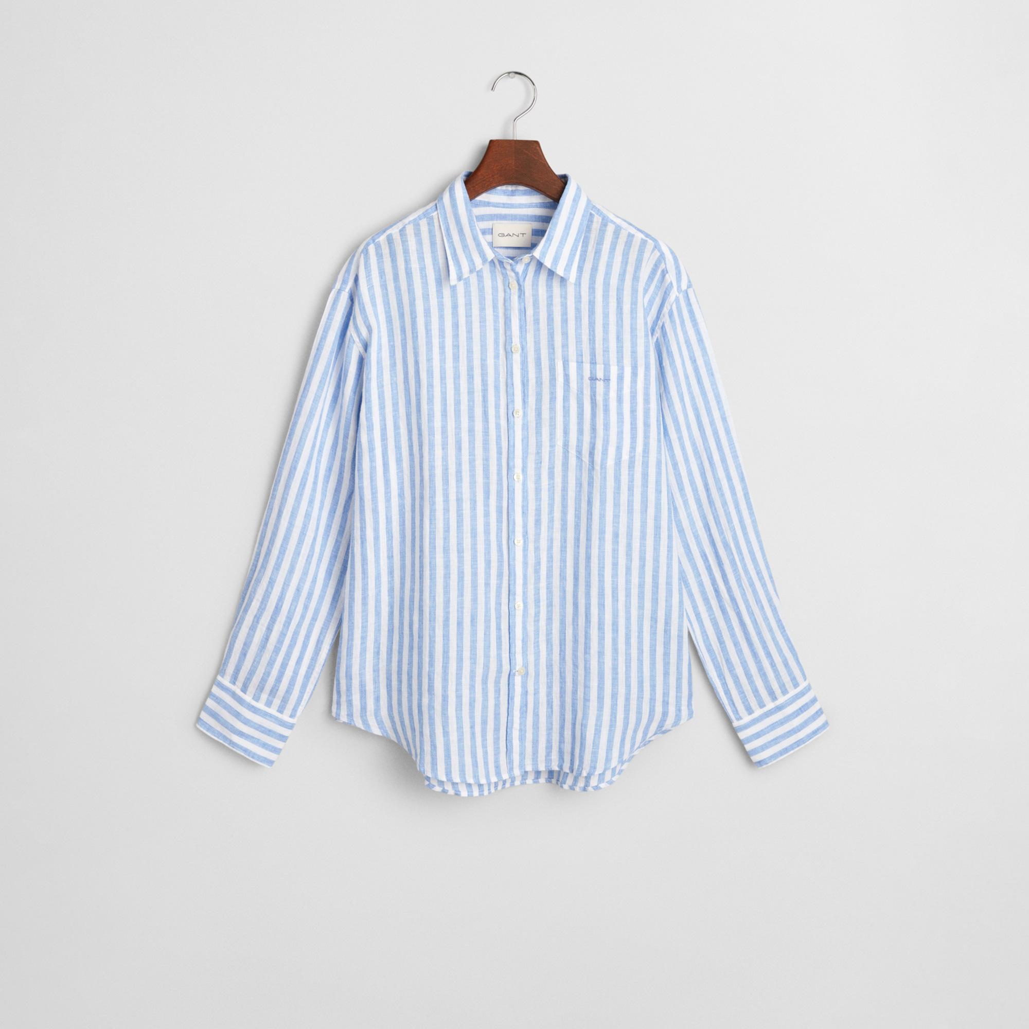 GANT Kadın Mavi Relaxed Fit Klasik Yaka Çizgili Gömlek