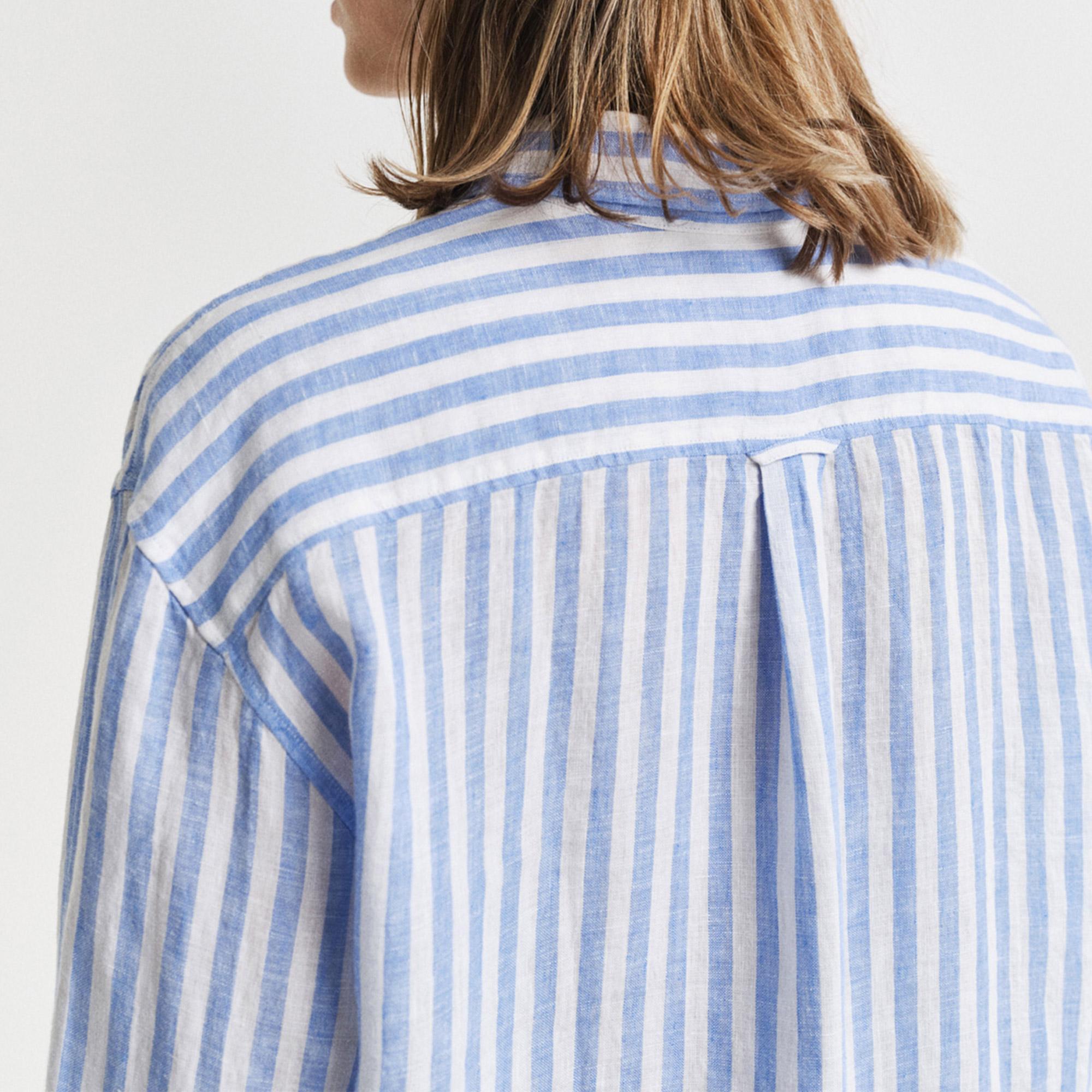 GANT Kadın Mavi Relaxed Fit Klasik Yaka Çizgili Gömlek