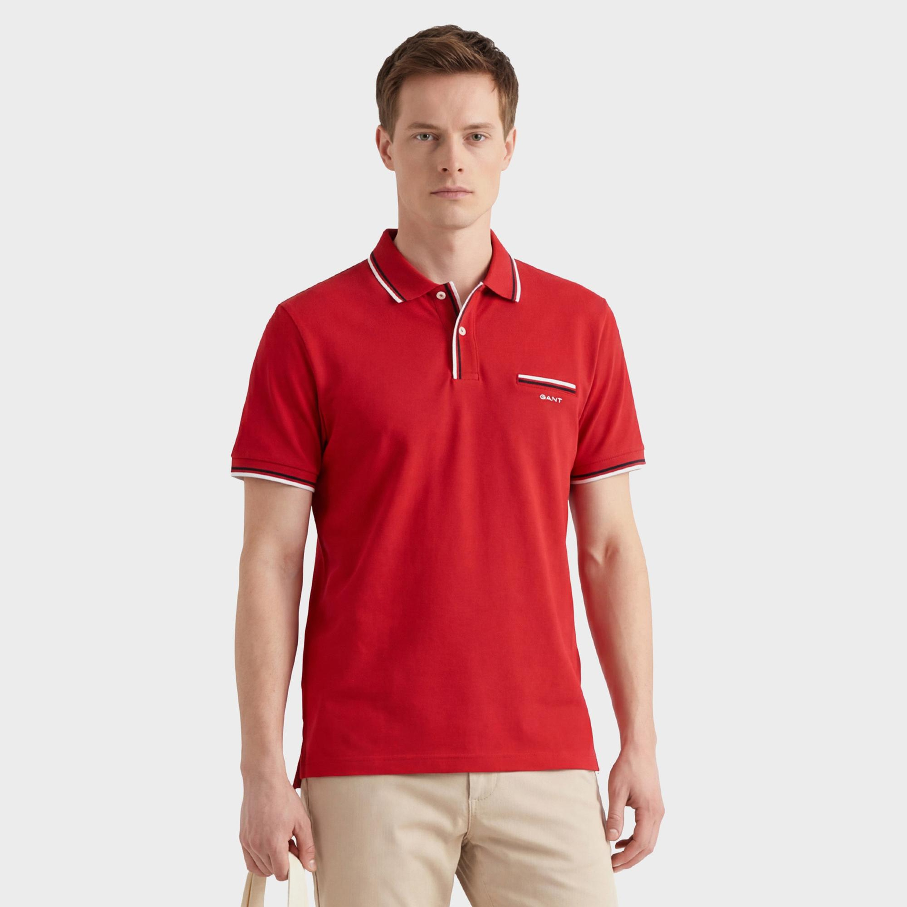 GANT Erkek Kırmızı Regular Fit Çizgili Polo