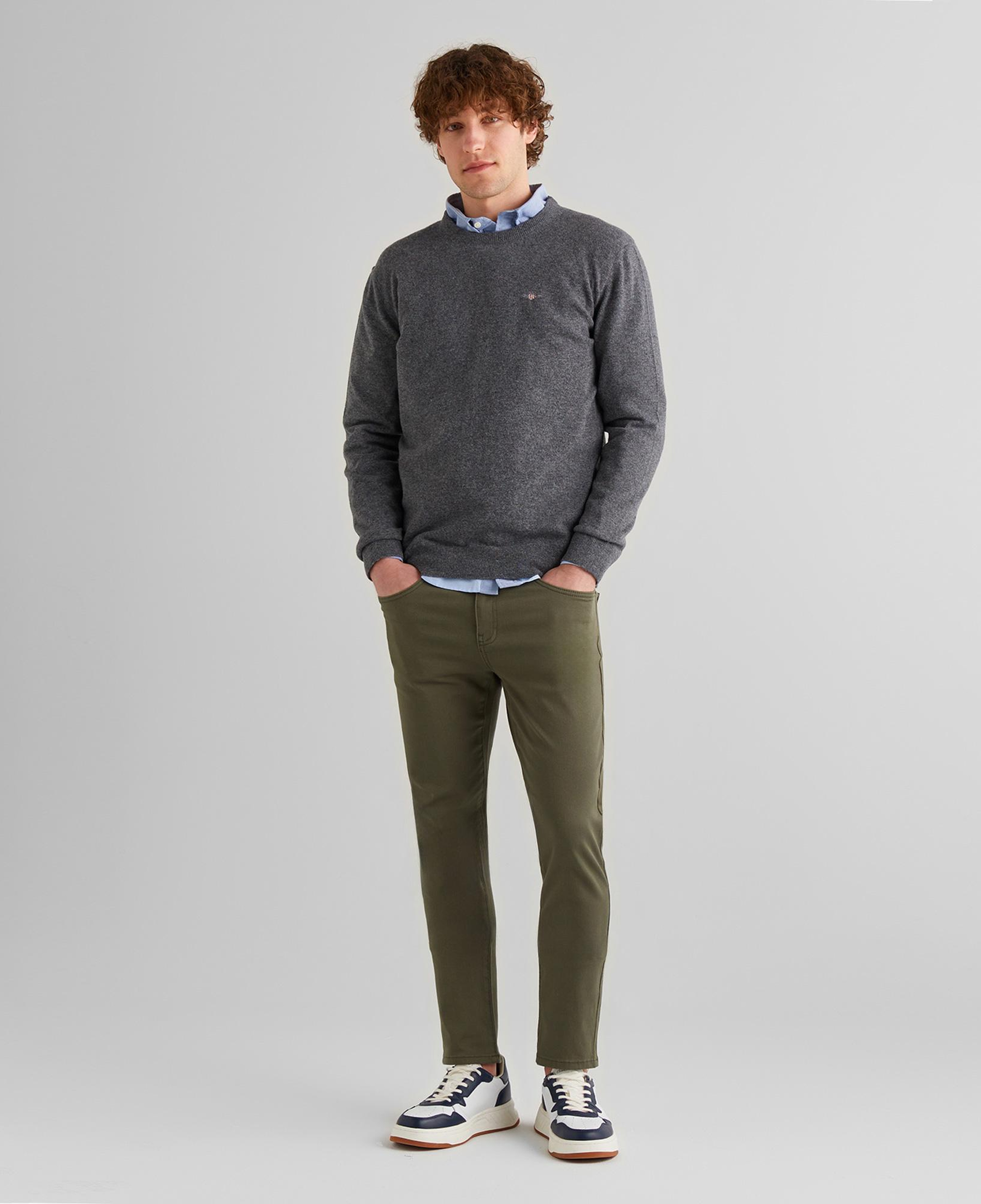 GANT Erkek Gri Regular Fit Bisiklet Yaka Yün Kazak