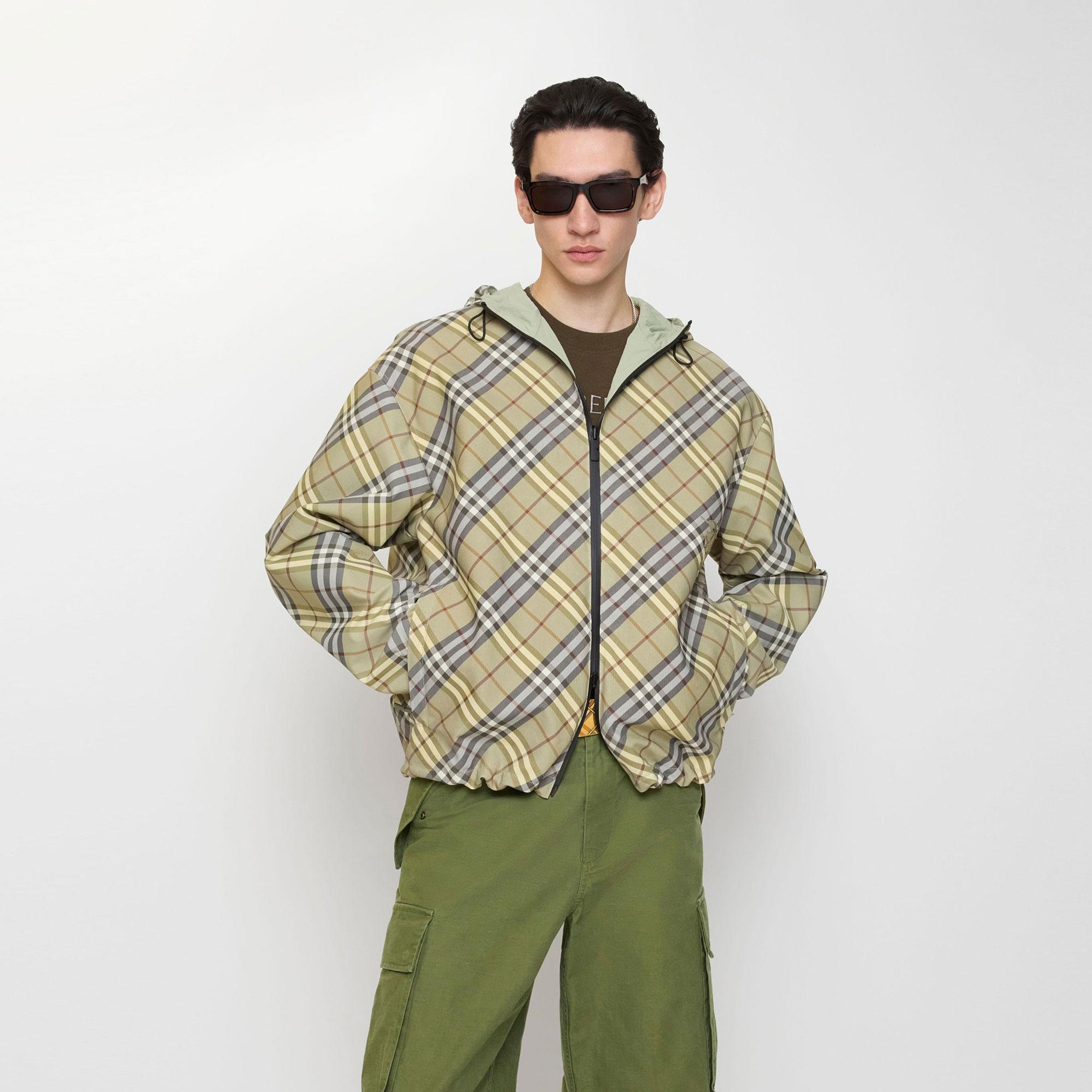 Burberry Trafford Check Erkek Haki Yağmurluk