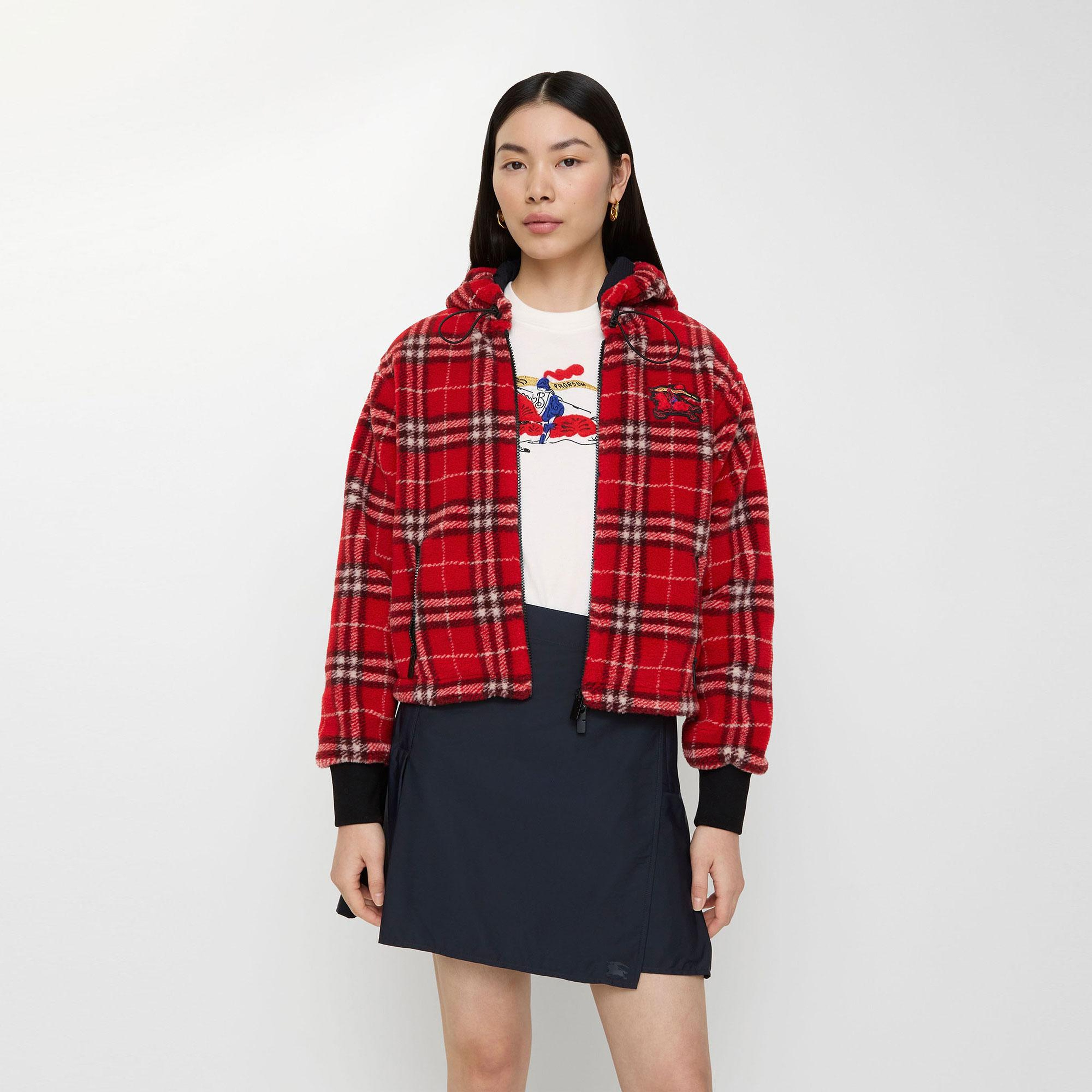 Burberry Fiona Check Kadın Kırmızı Mont