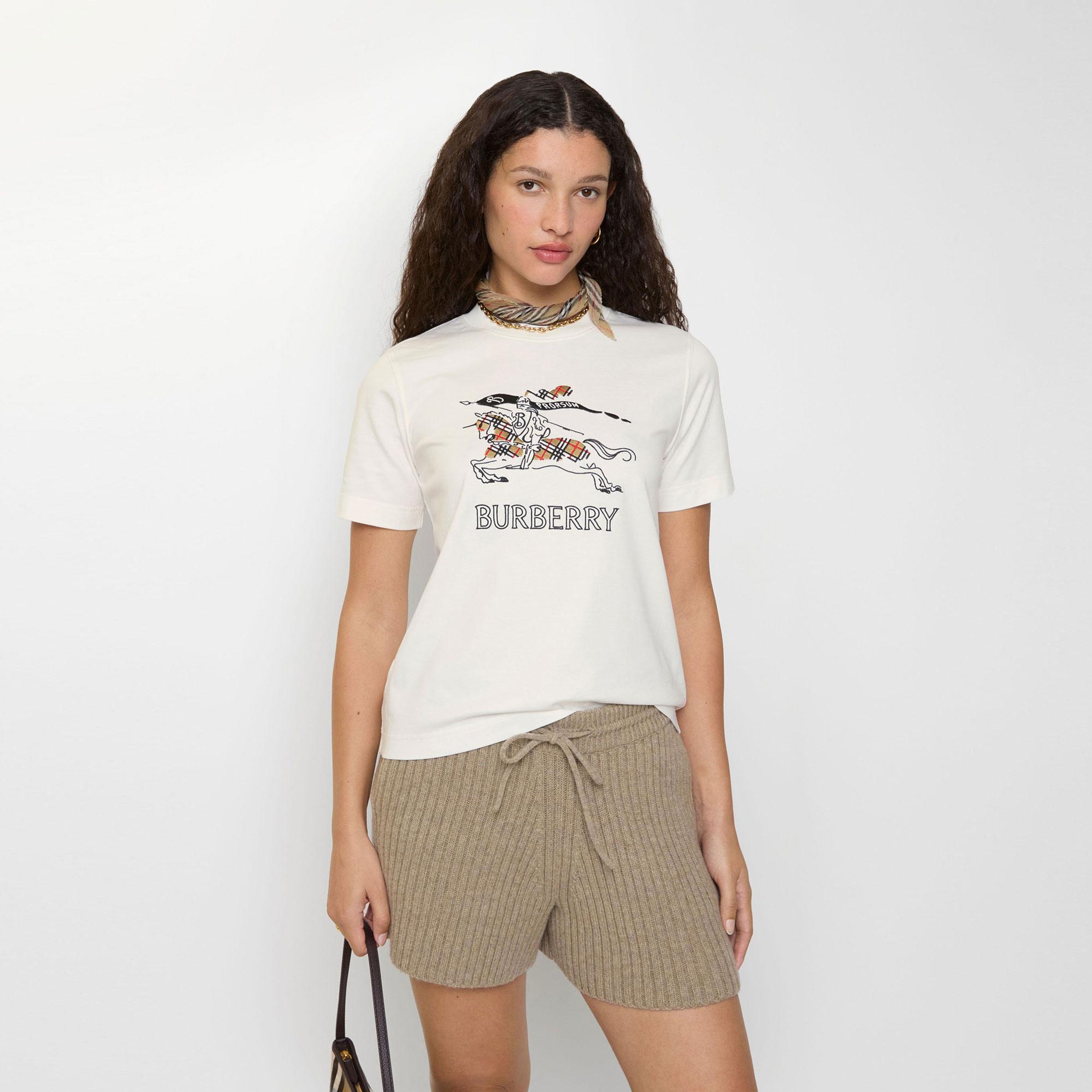 Burberry Frankie Ekd Check Kadın Beyaz T-Shirt