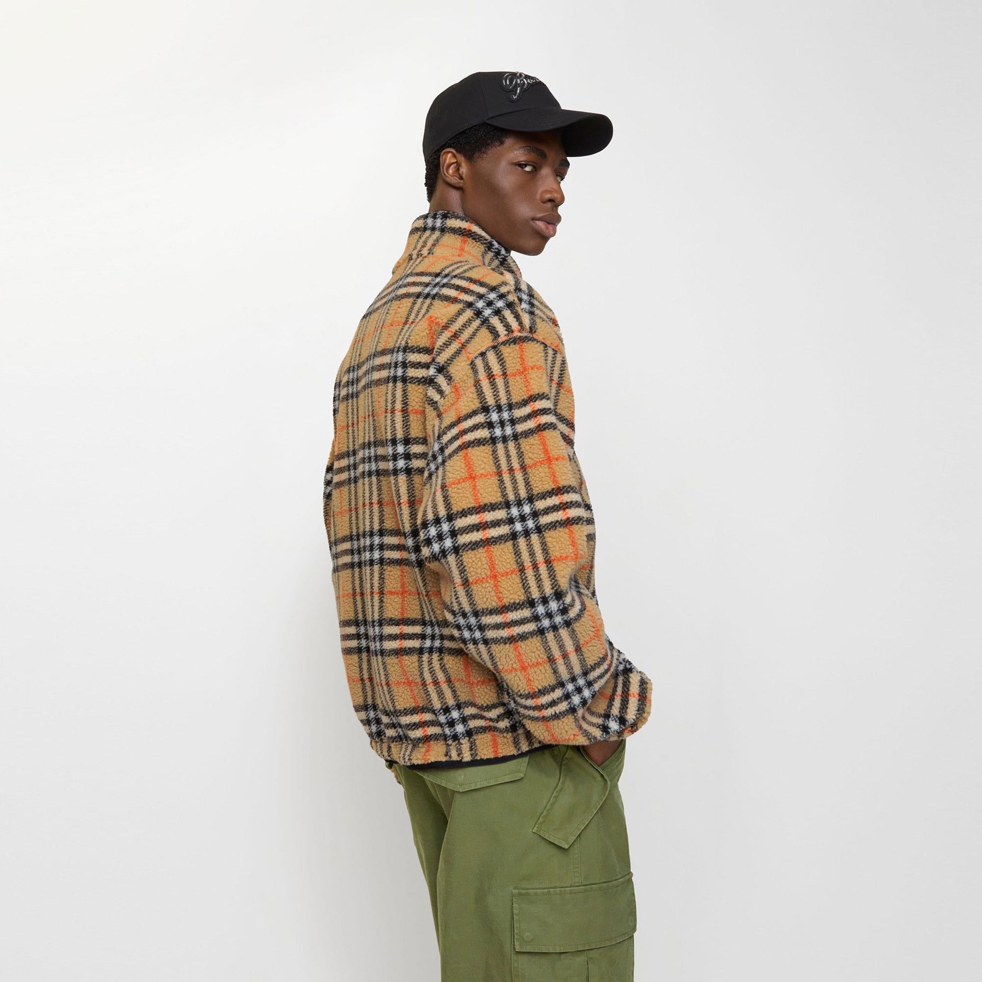 Burberry Fairfax Check Erkek Bej Polar Ceket