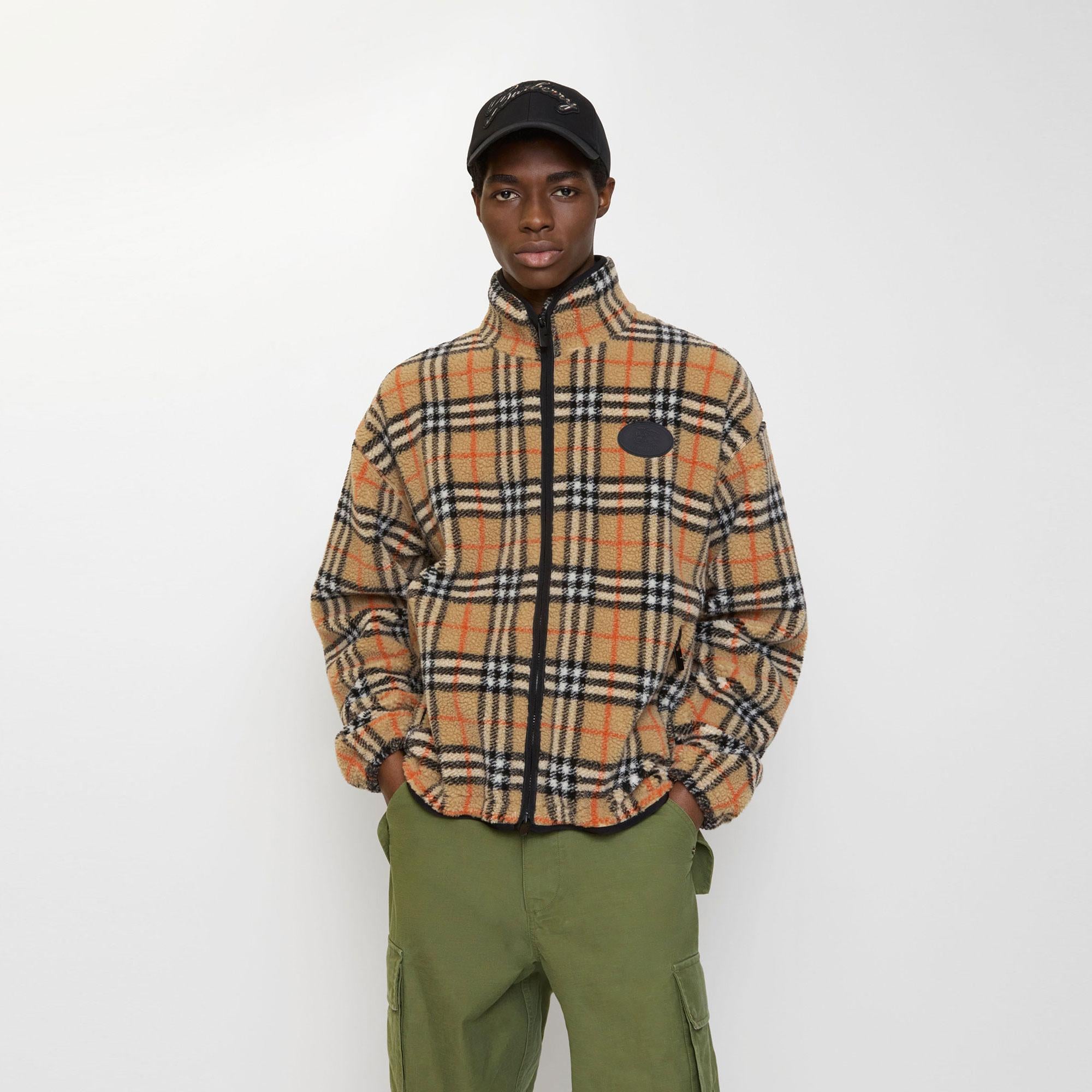 Burberry Fairfax Check Erkek Bej Polar Ceket