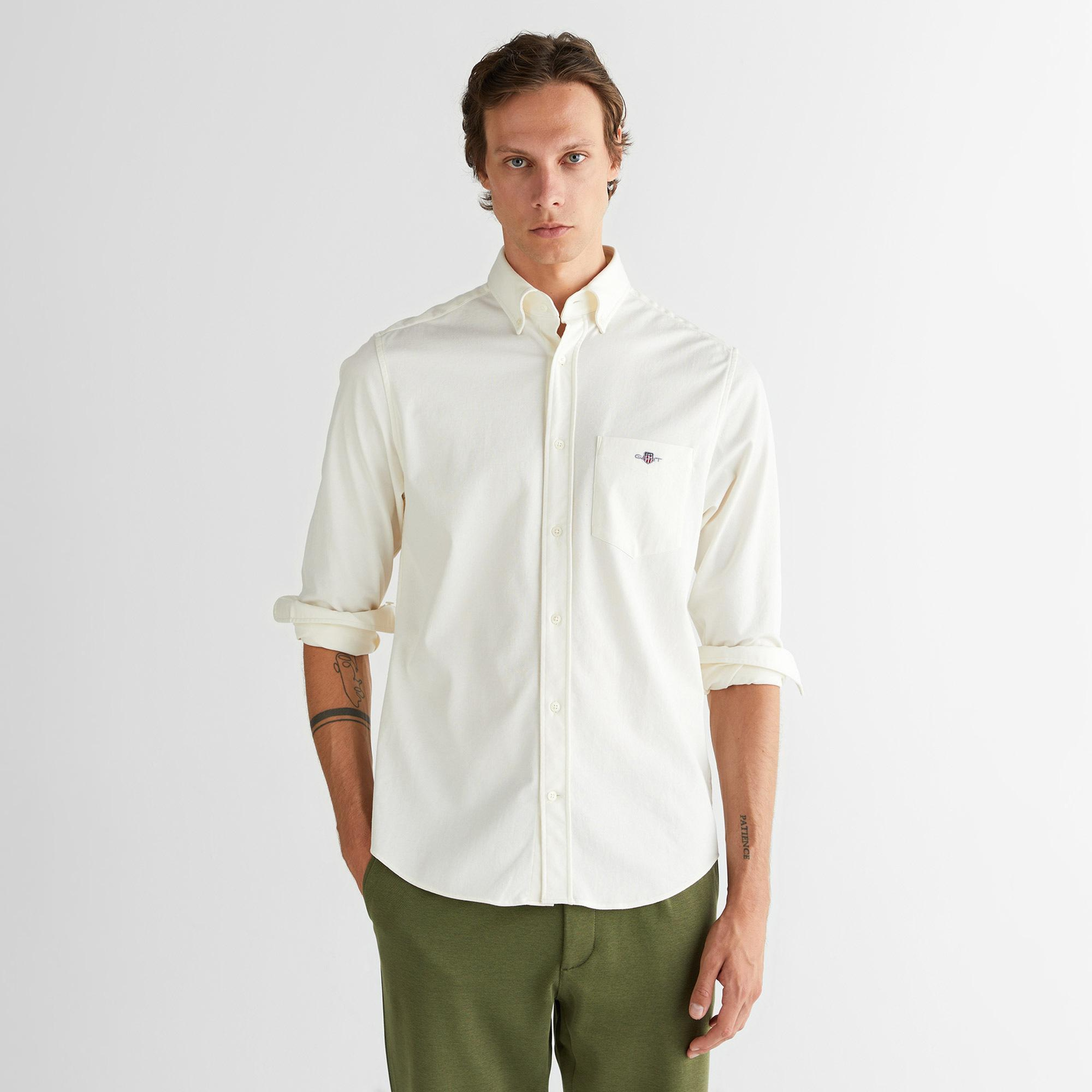 GANT Erkek Krem Regular Fit Düğmeli Yaka Gömlek
