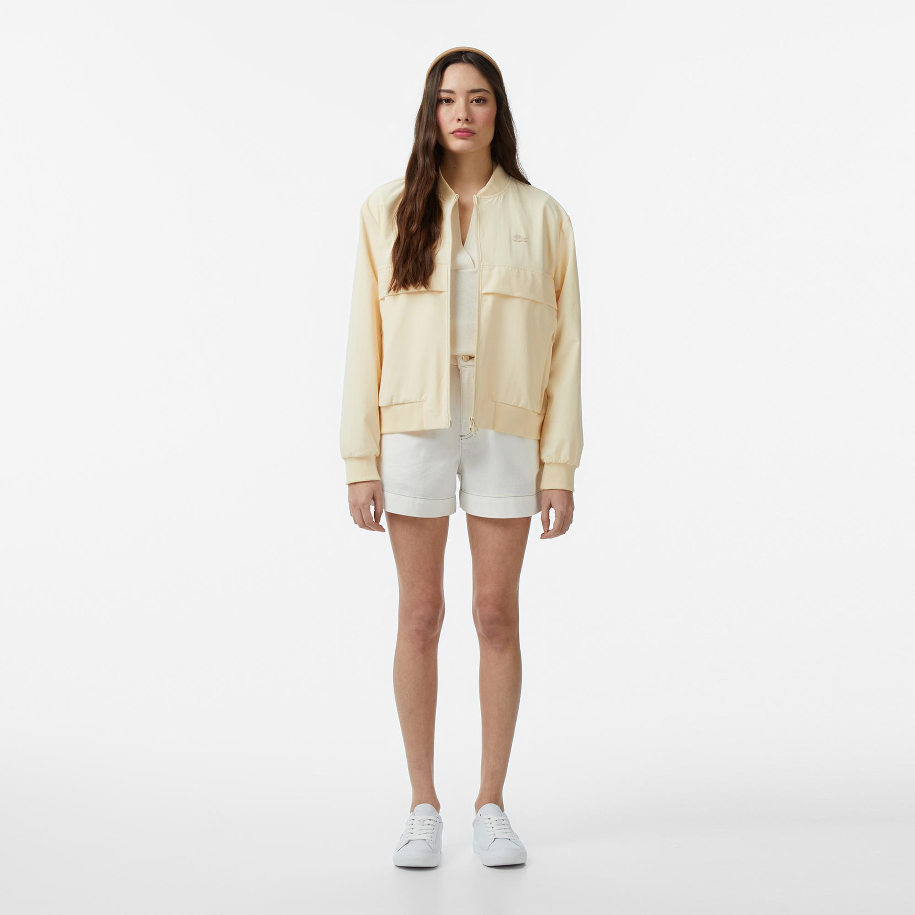 Lacoste Kadın Slim Fit Krem Bermuda Şort