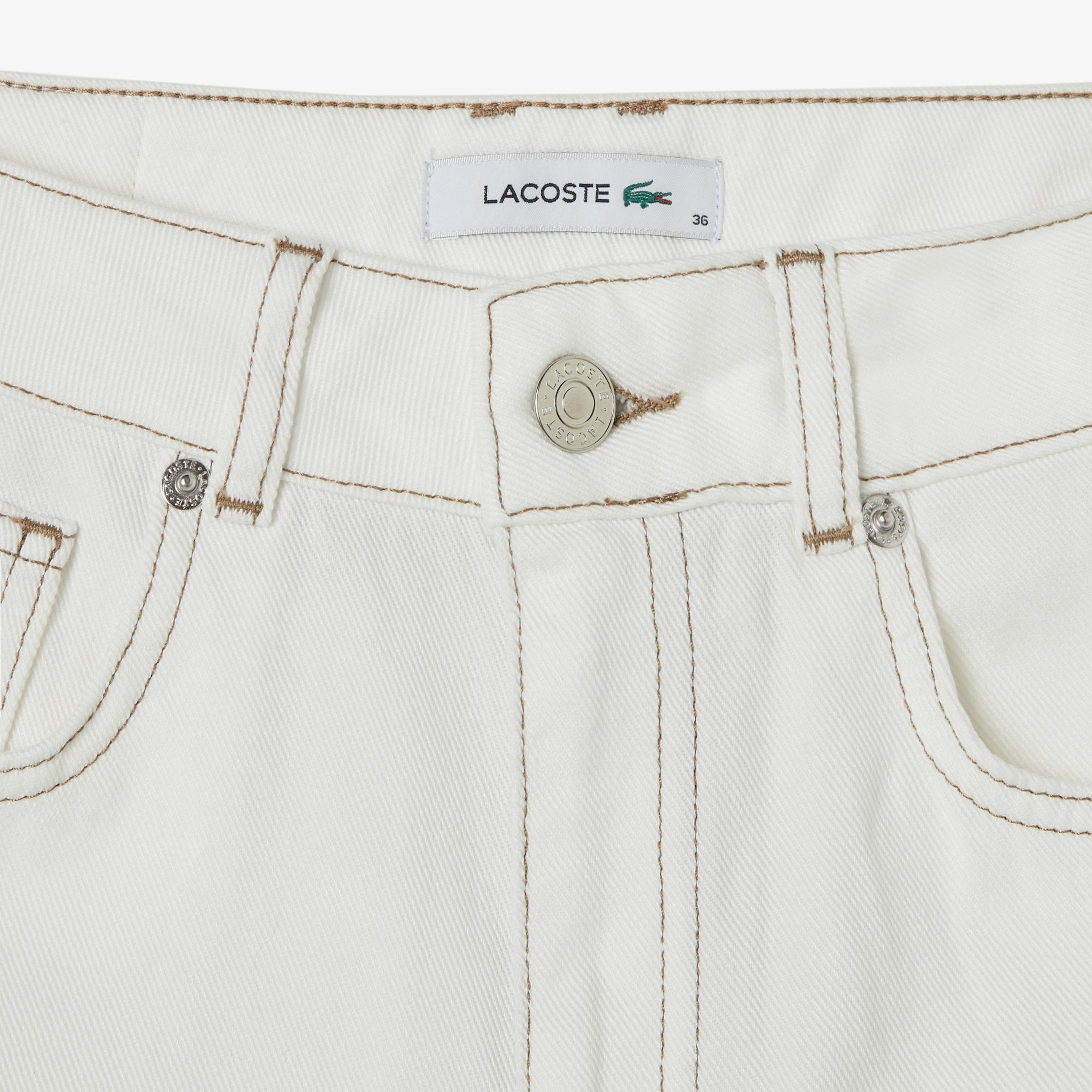 Lacoste Kadın Slim Fit Krem Bermuda Şort
