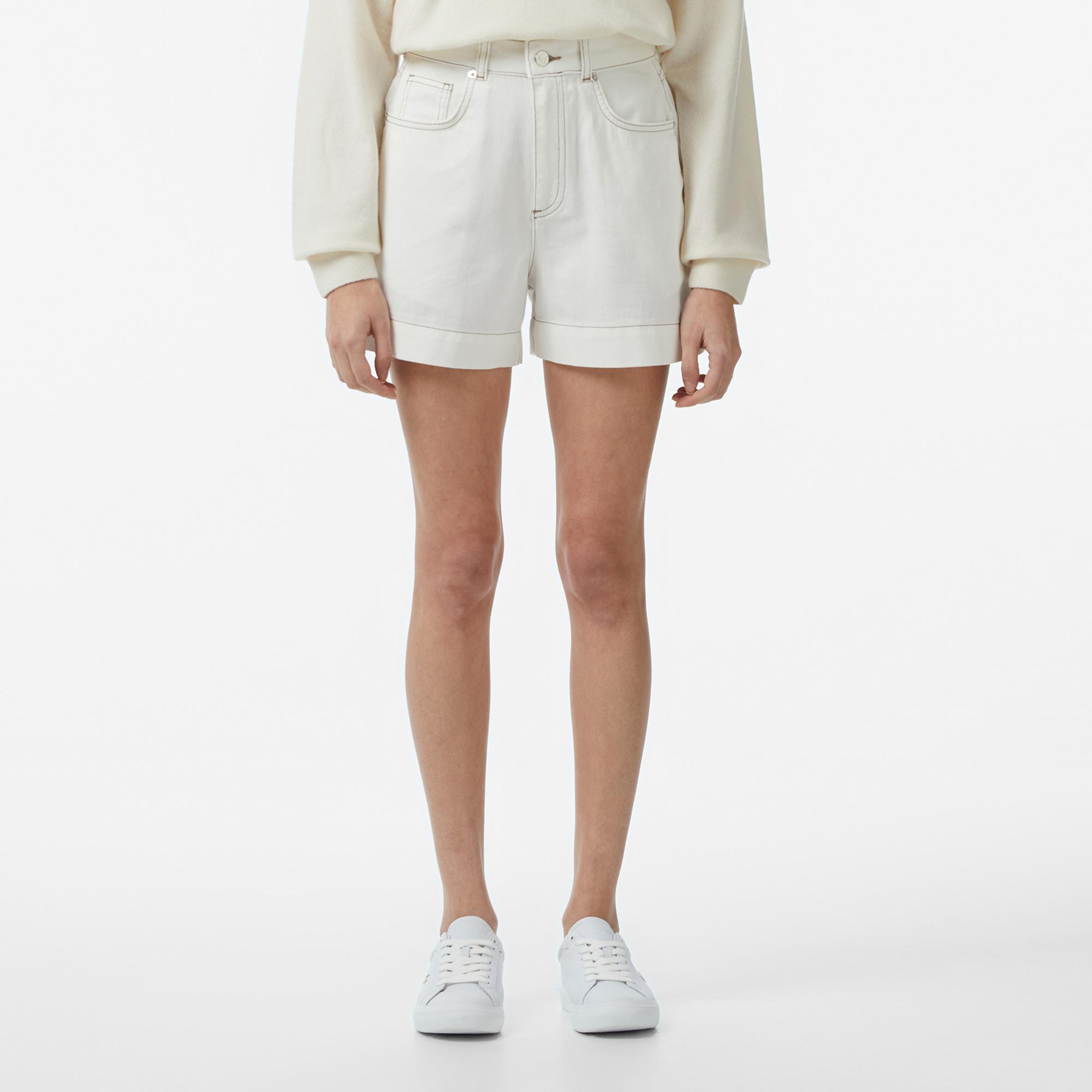 Lacoste Kadın Slim Fit Krem Bermuda Şort