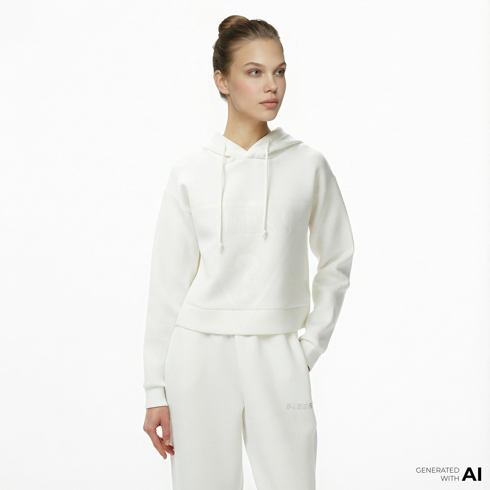 Guess New Alisa Kadın Beyaz Hoodie