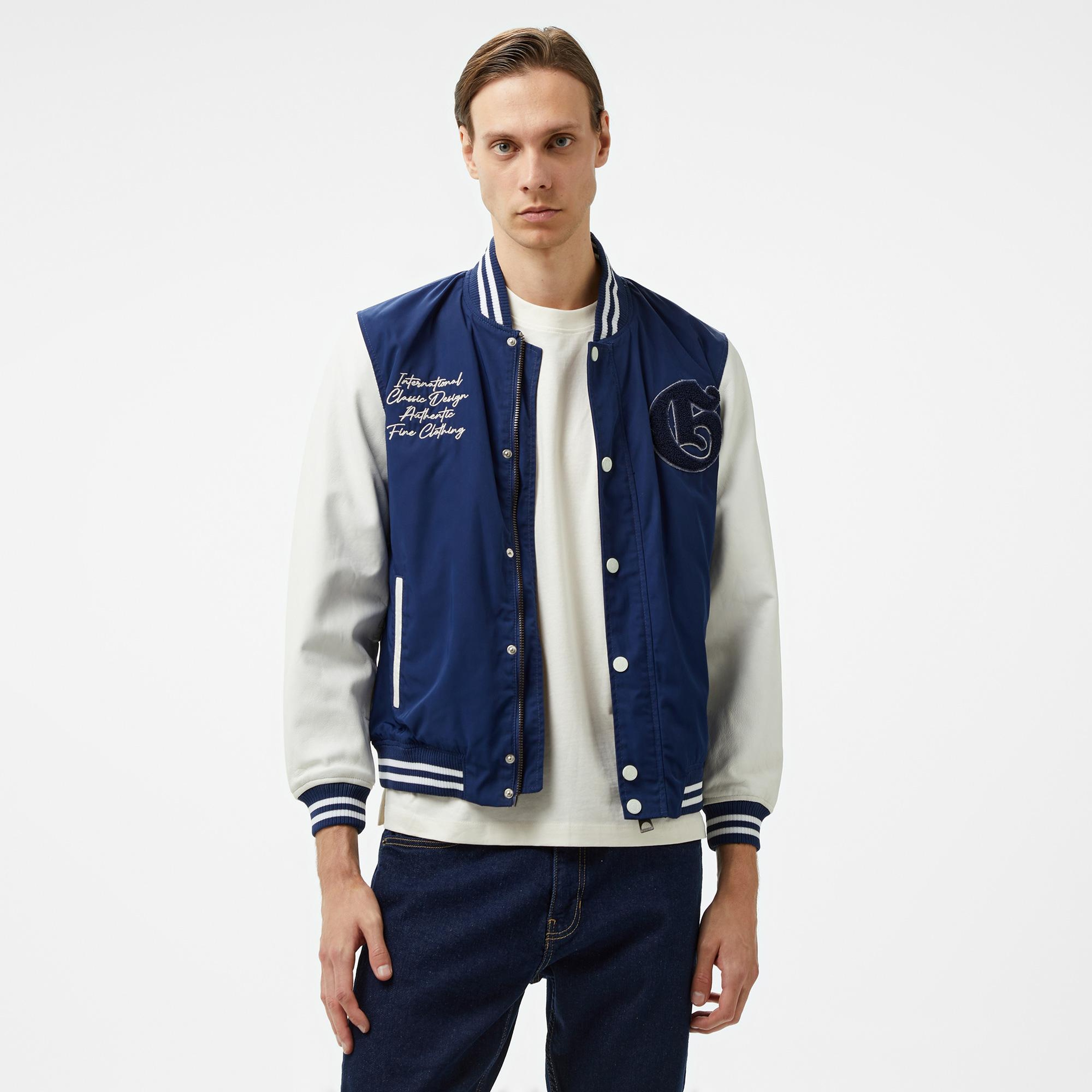 Guess Versity Bomber Poly Twill 215 Erkek Beyaz/Mavi Ceket
