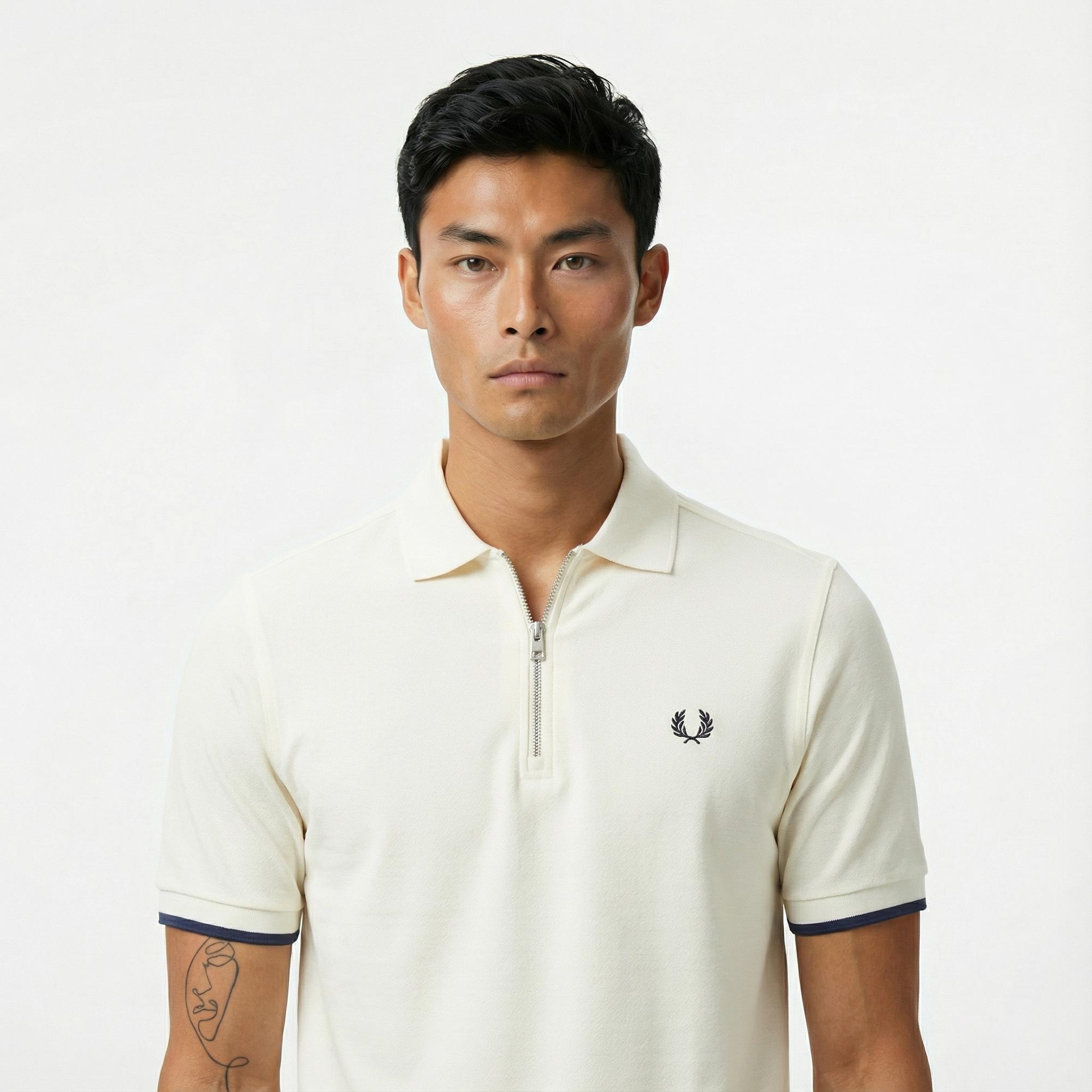 Fred Perry Crepe Pique Zip Neck Erkek Bej Polo
