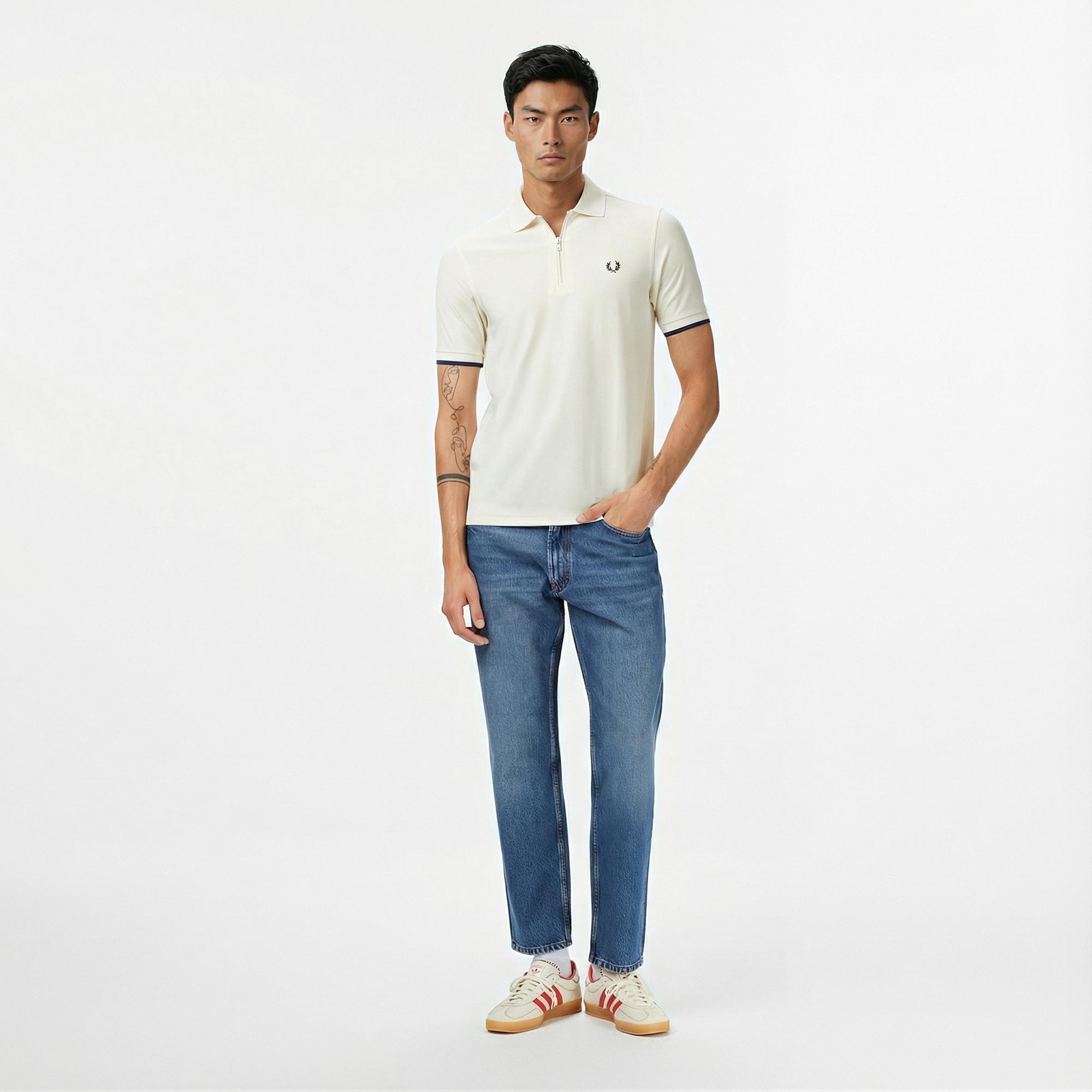 Fred Perry Crepe Pique Zip Neck Erkek Bej Polo