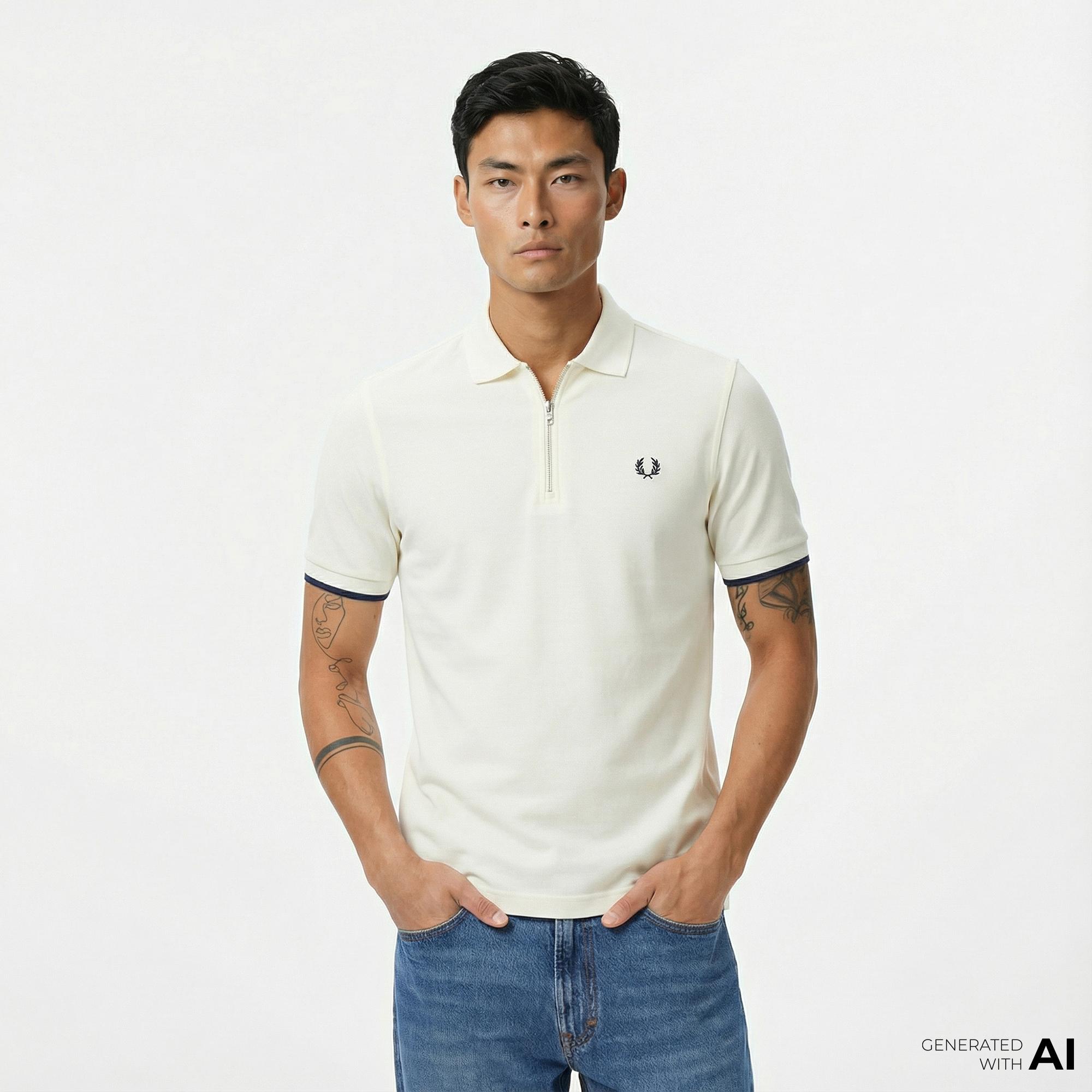 Fred Perry Crepe Pique Zip Neck Erkek Bej Polo