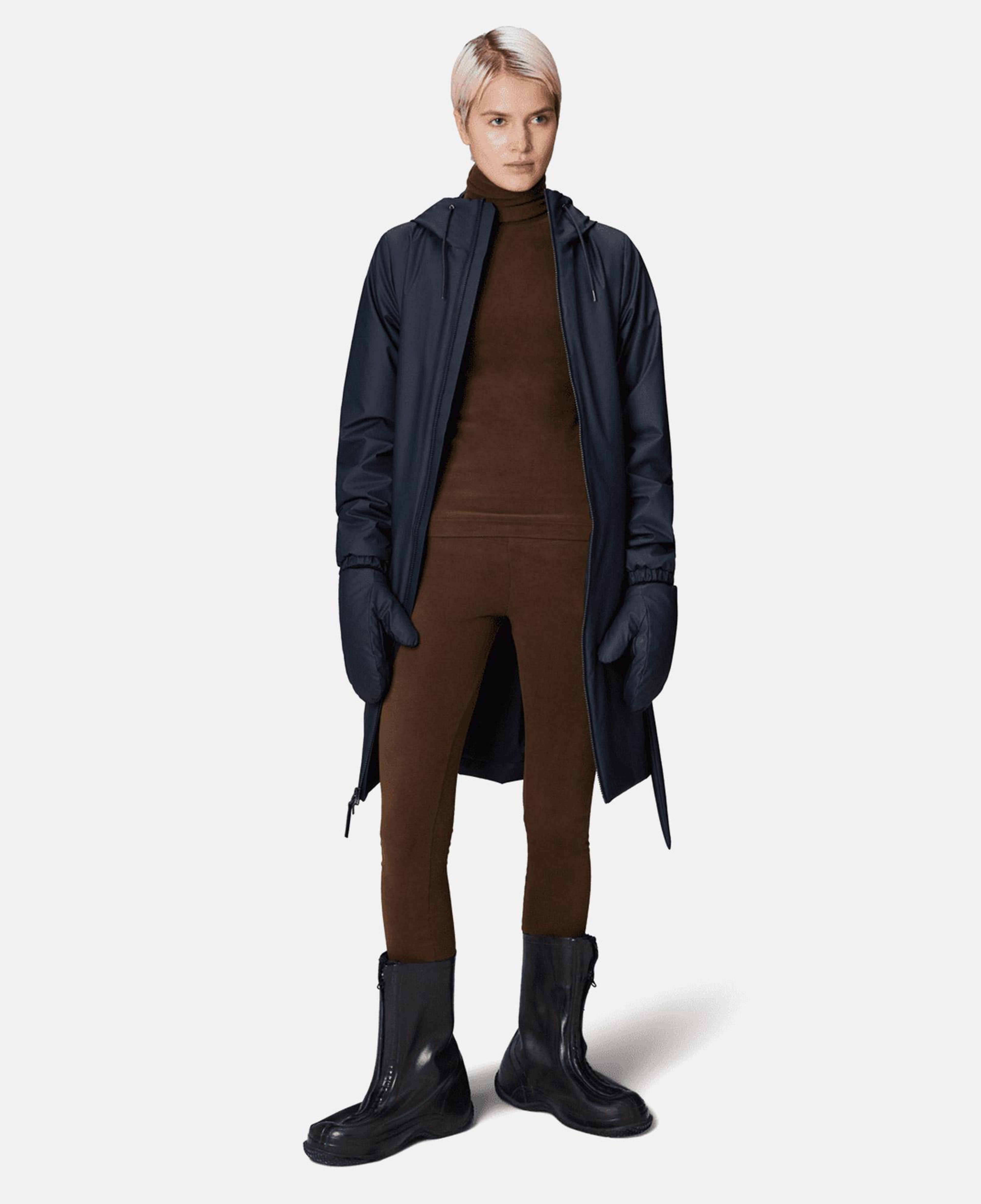 Rains Lohja Long Insulated Curve Jacket W3T2 Unisex Lacivert Yağmurluk