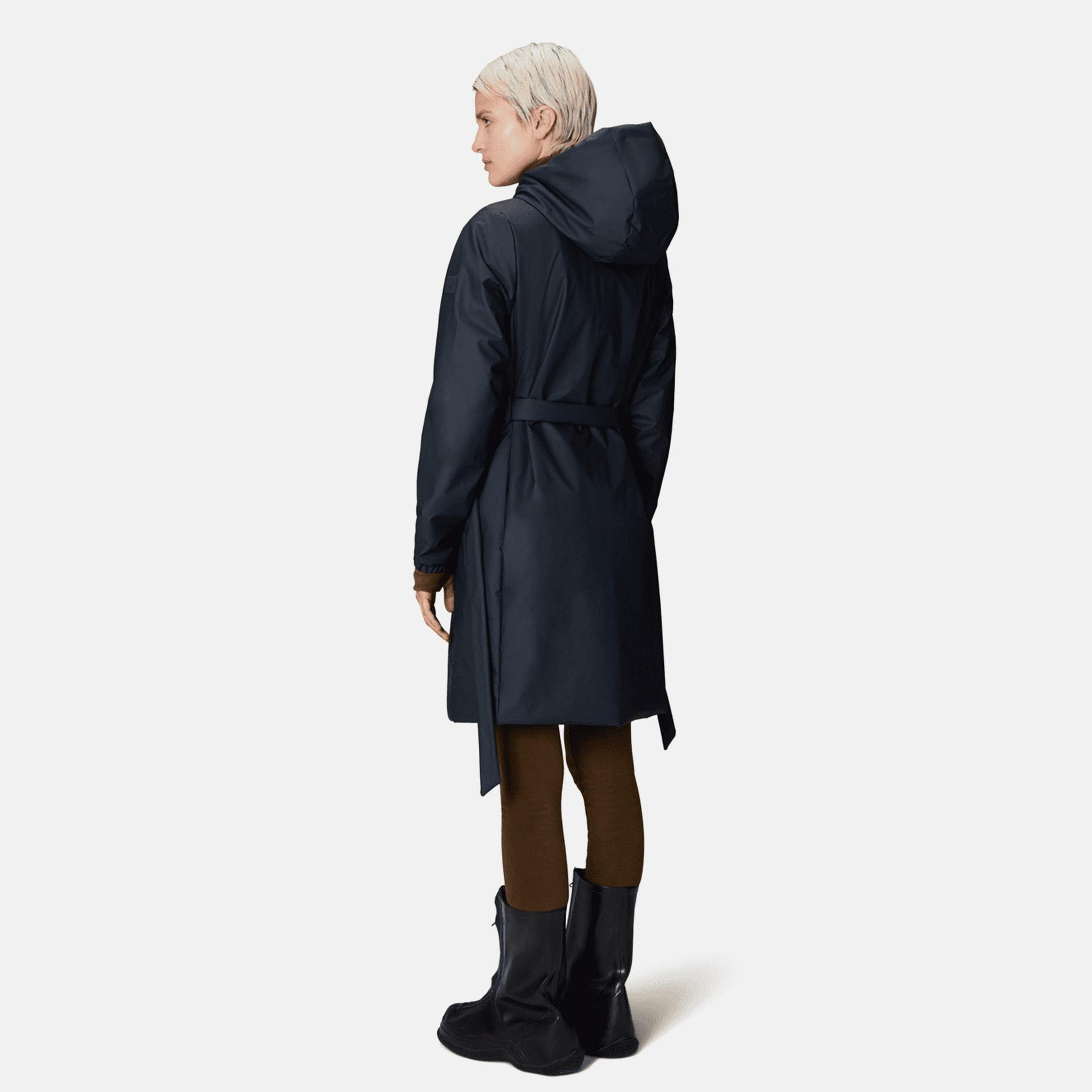 Rains Lohja Long Insulated Curve Jacket W3T2 Unisex Lacivert Yağmurluk