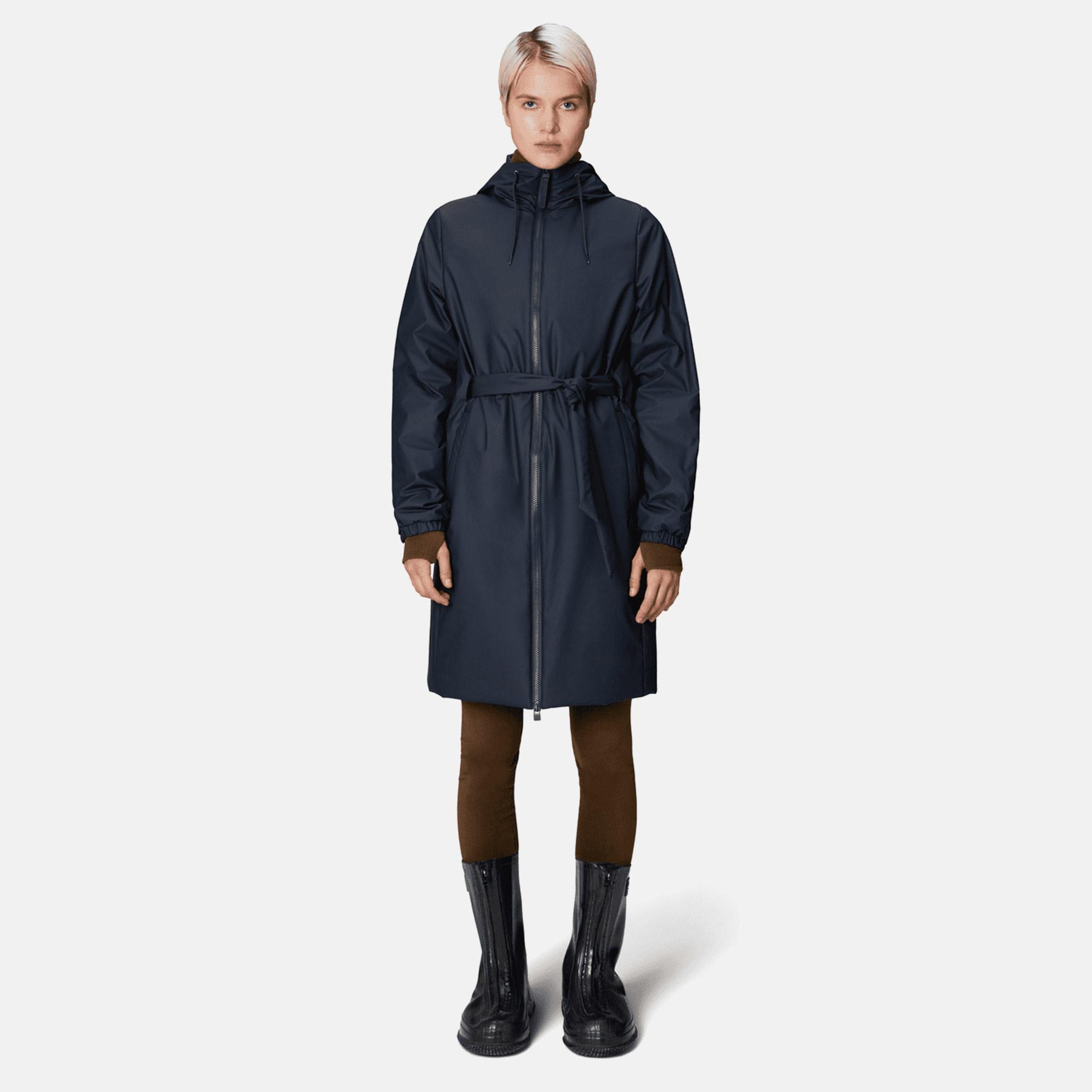 Rains Lohja Long Insulated Curve Jacket W3T2 Unisex Lacivert Yağmurluk