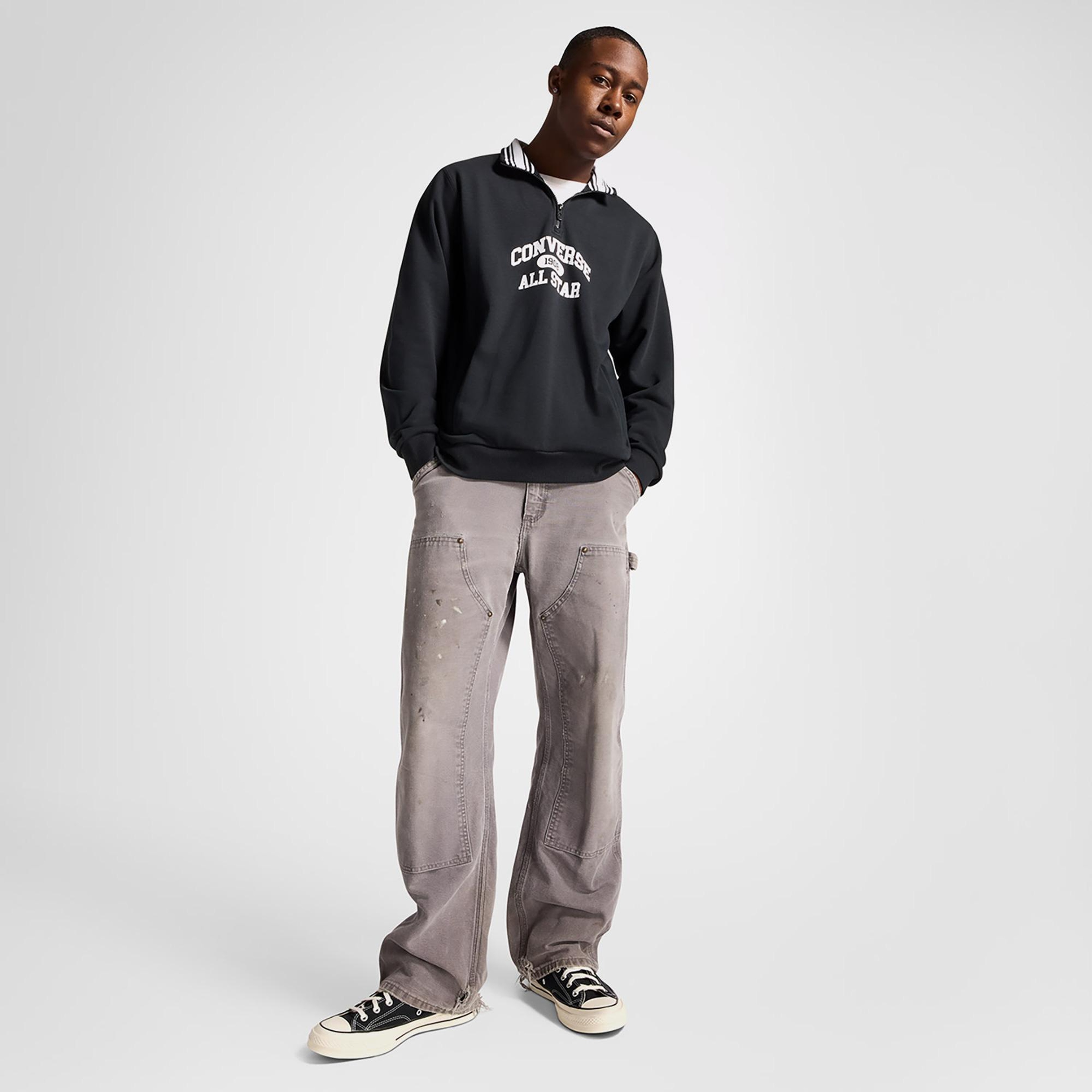Converse Erkek Yarım Fermuarlı Siyah Sweatshirt