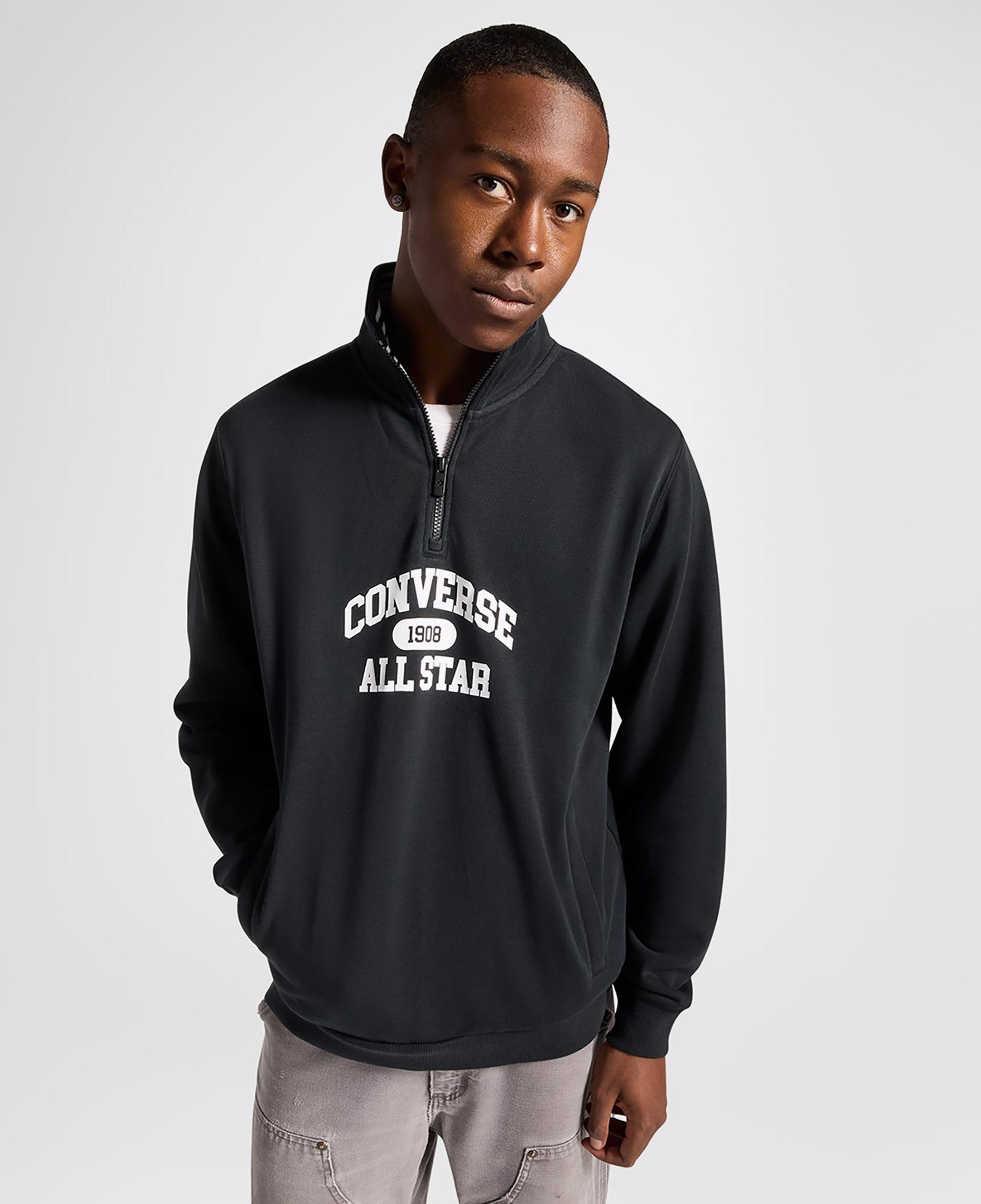 Converse Erkek Yarım Fermuarlı Siyah Sweatshirt