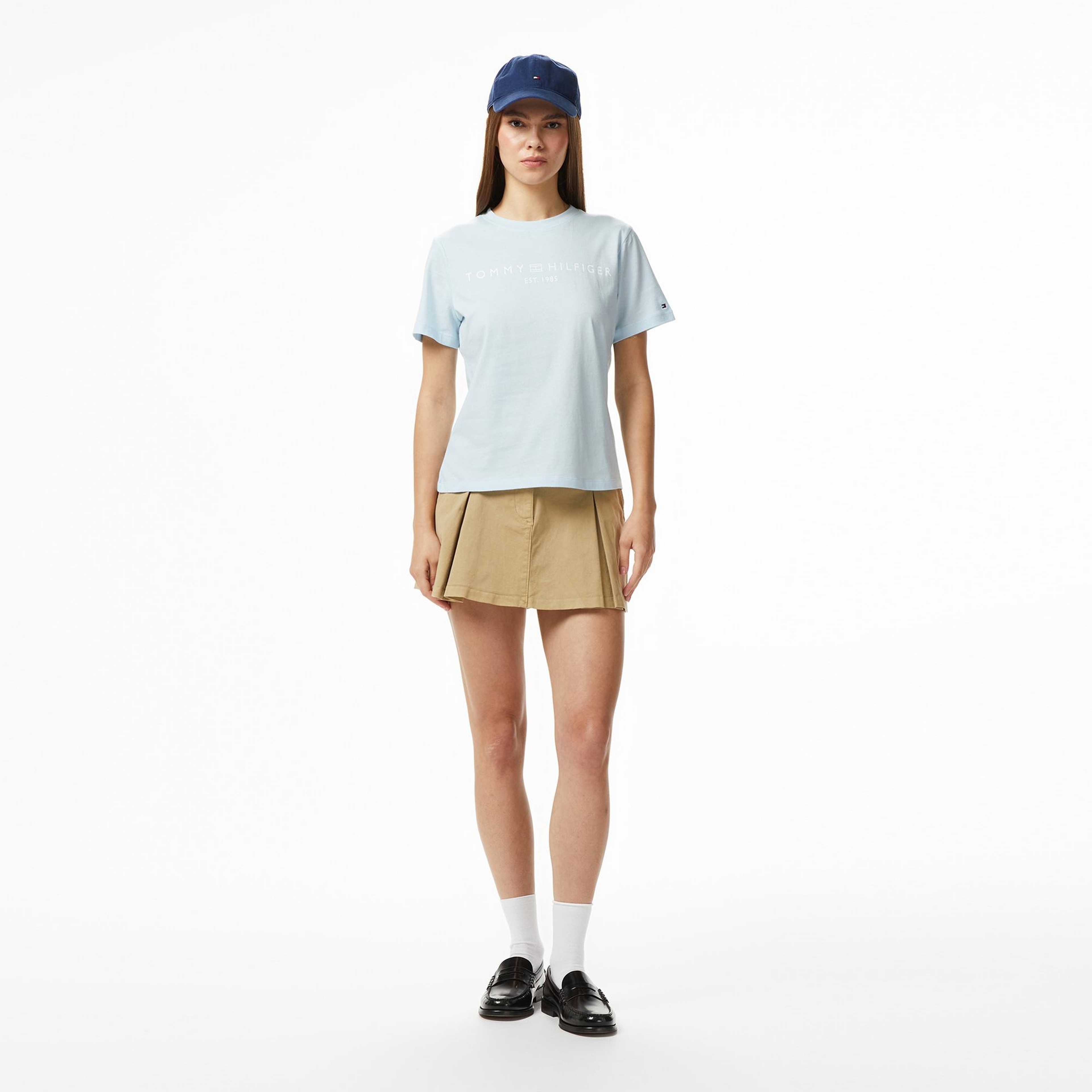 Tommy Hilfiger Corp Logo Kadın Mavi Crop T-Shirt