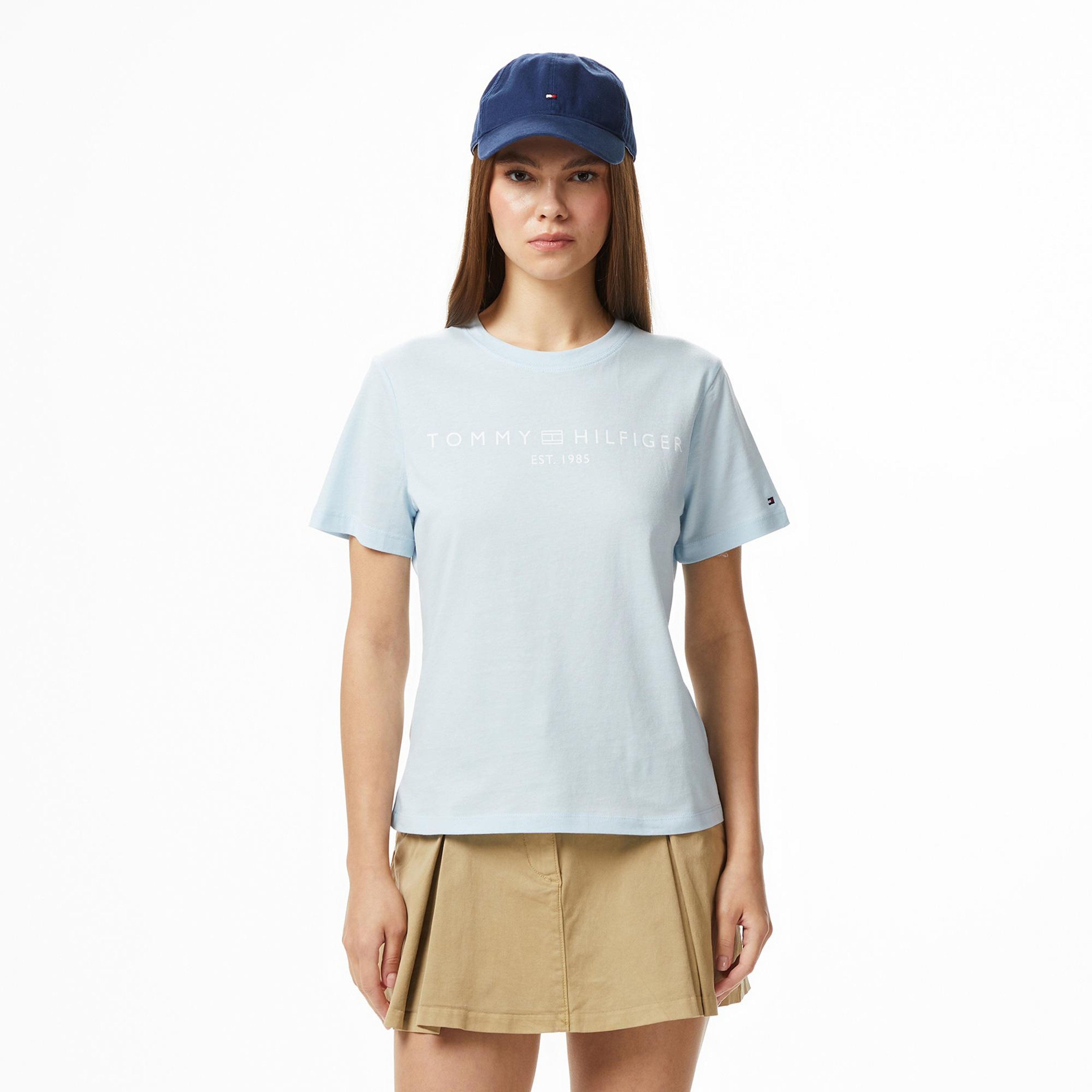 Tommy Hilfiger Corp Logo Kadın Mavi Crop T-Shirt