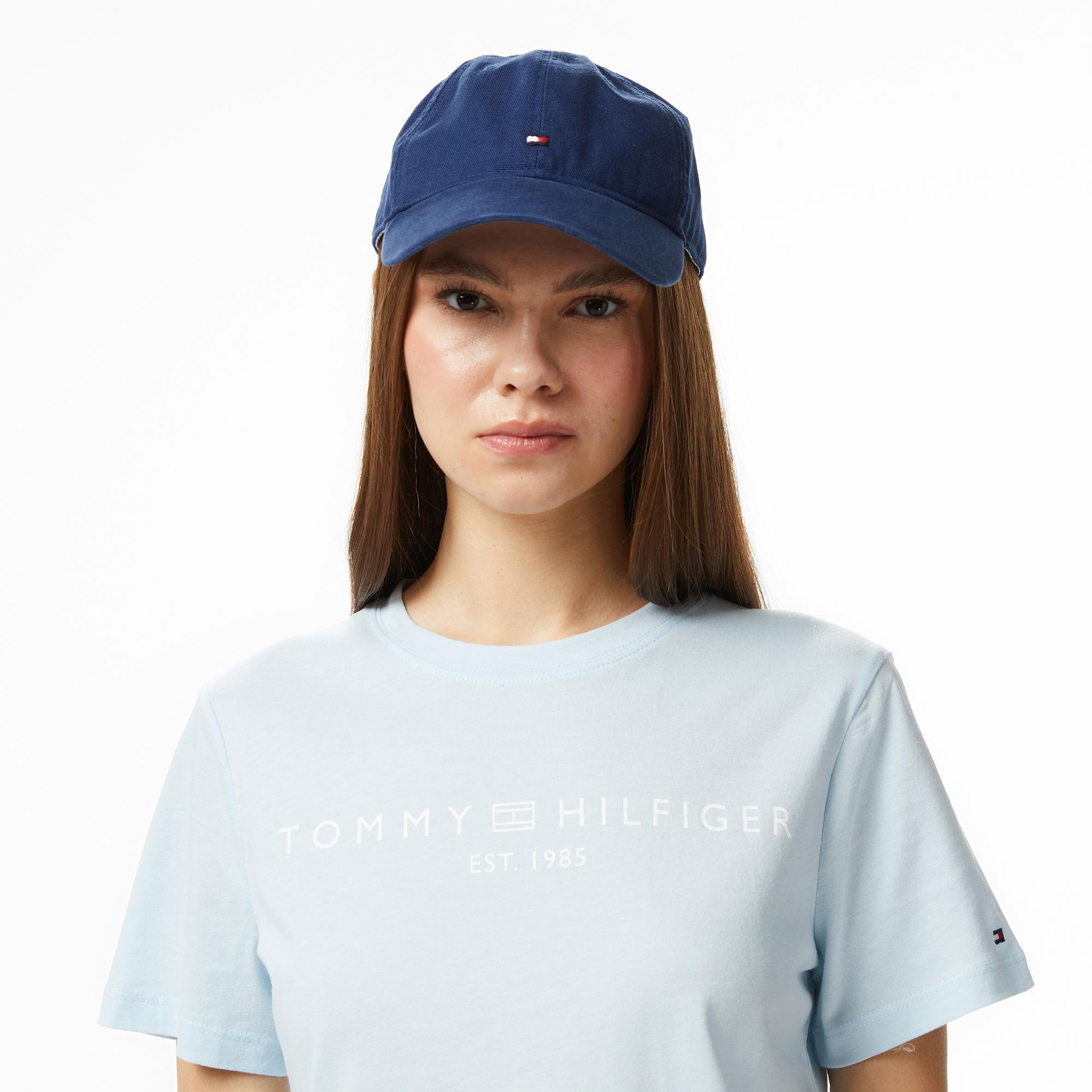 Tommy Hilfiger Corp Logo Kadın Mavi Crop T-Shirt