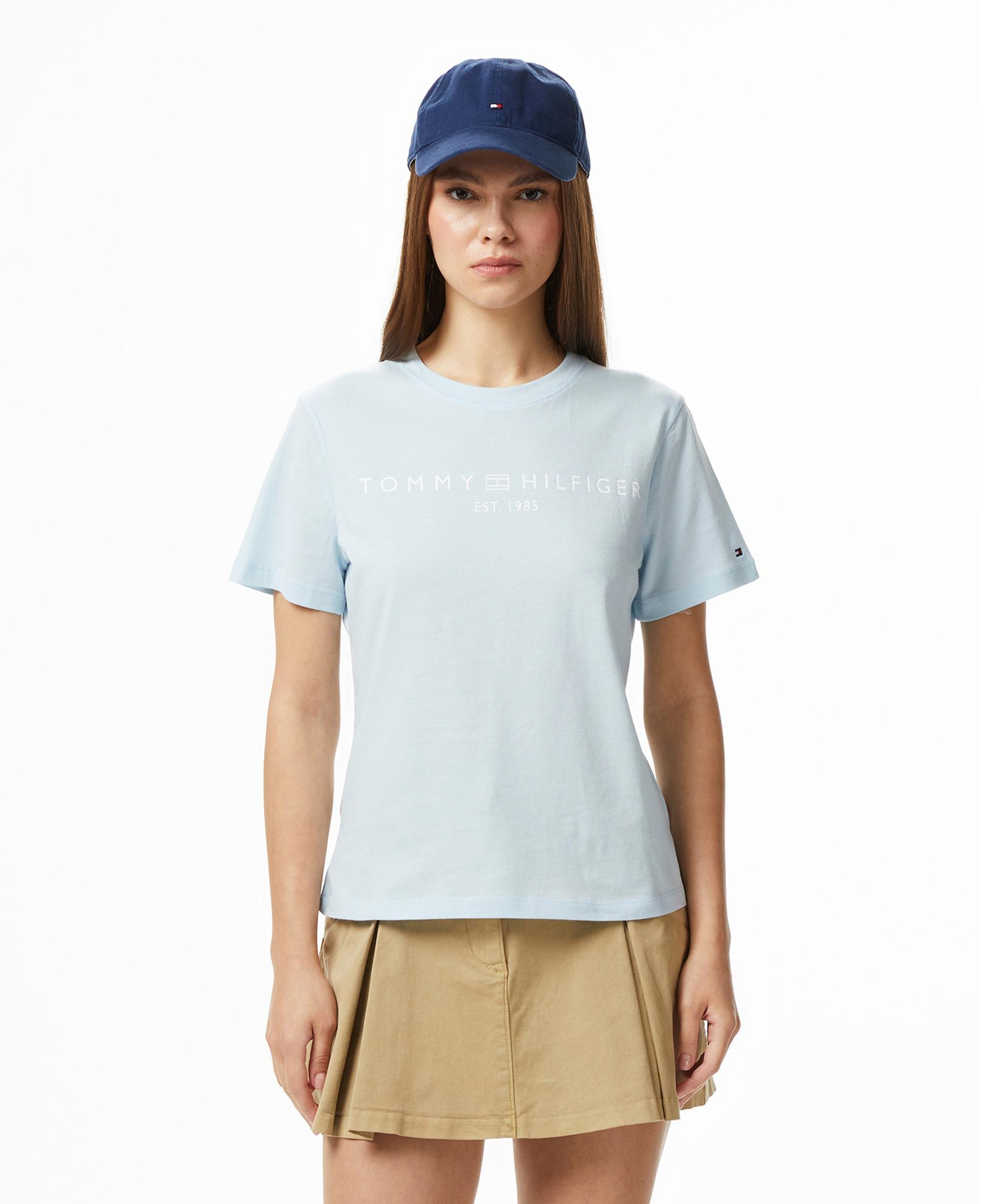 Tommy Hilfiger Corp Logo Kadın Mavi Crop T-Shirt
