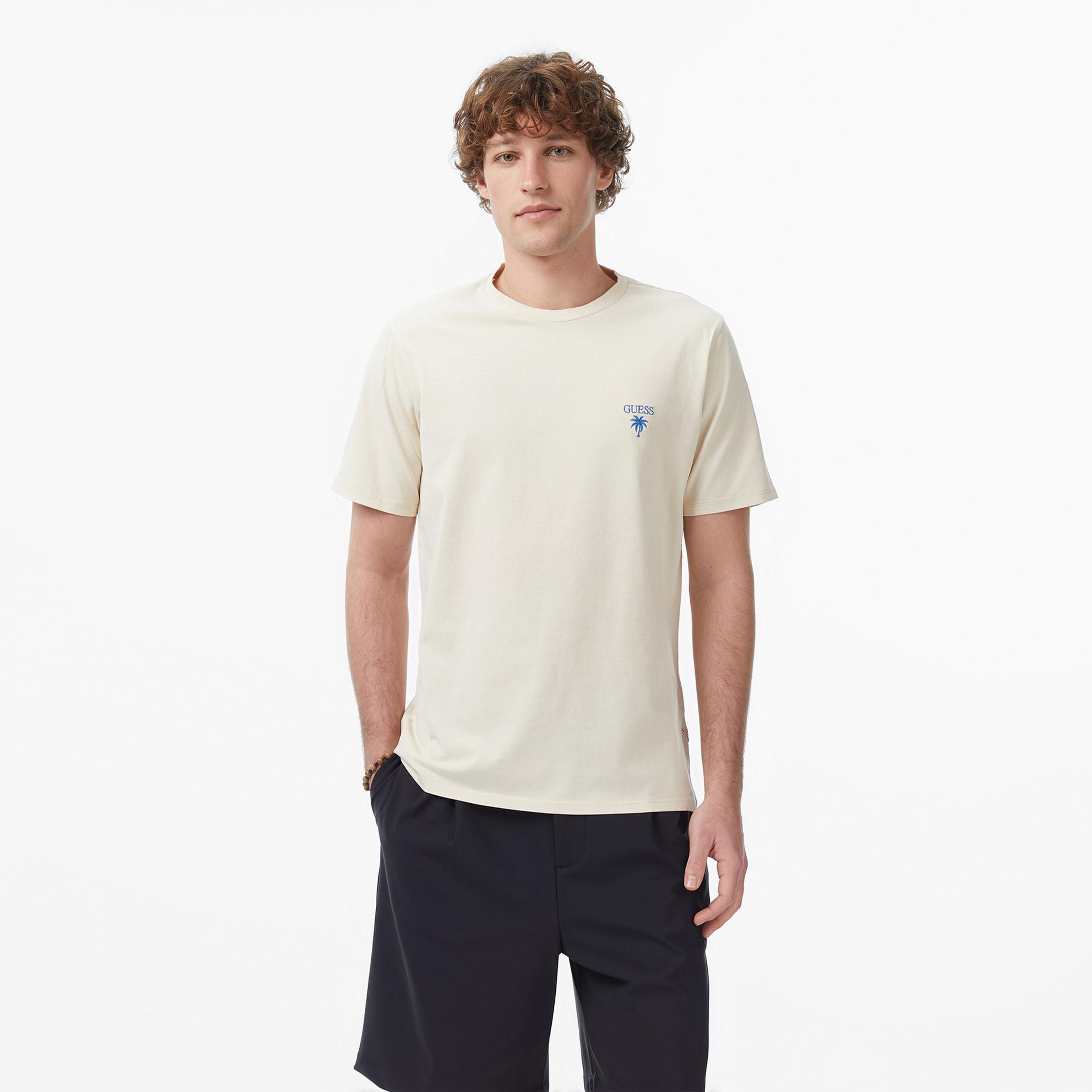 Guess Jersey Regular Fit Erkek Krem T-Shirt