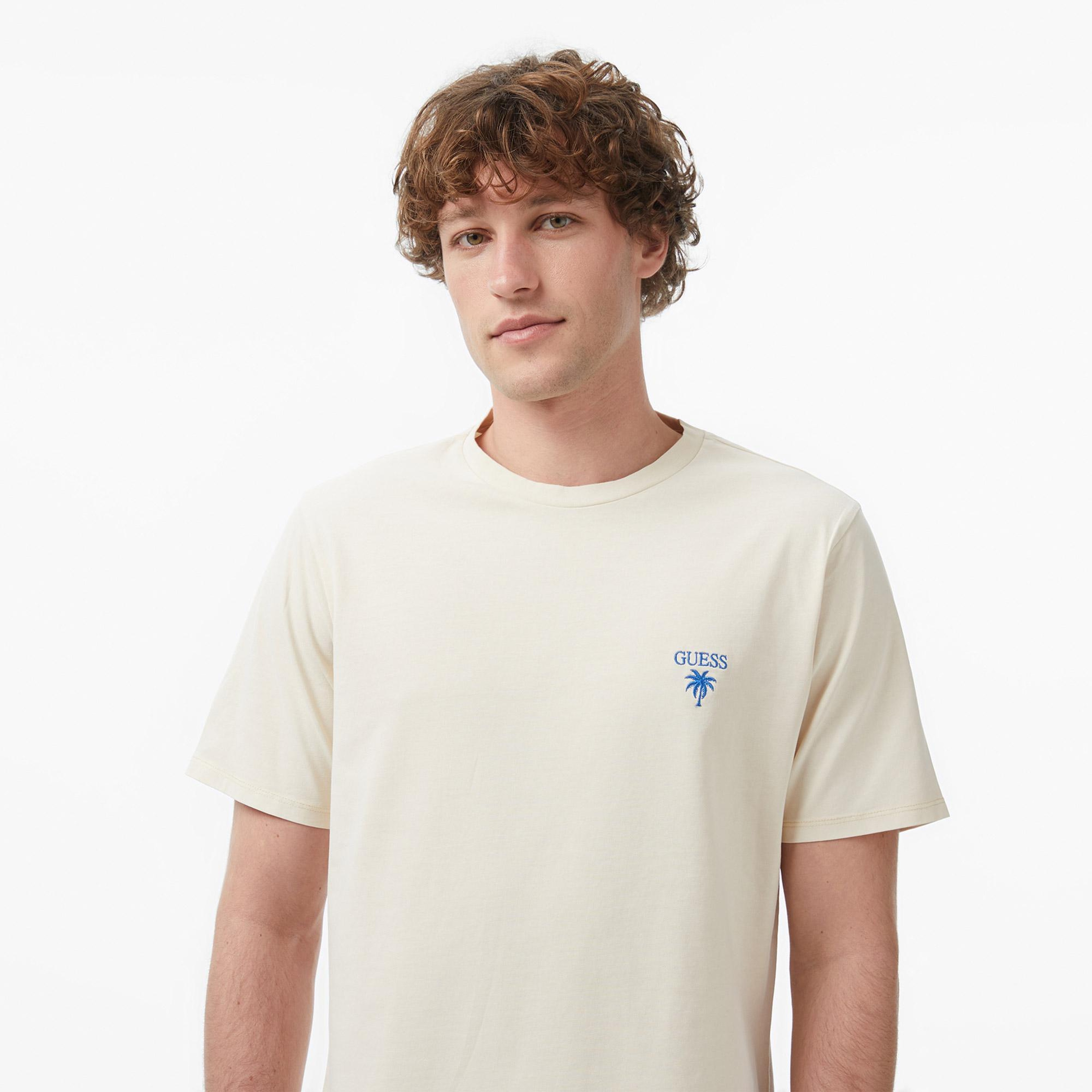 Guess Jersey Regular Fit Erkek Krem T-Shirt