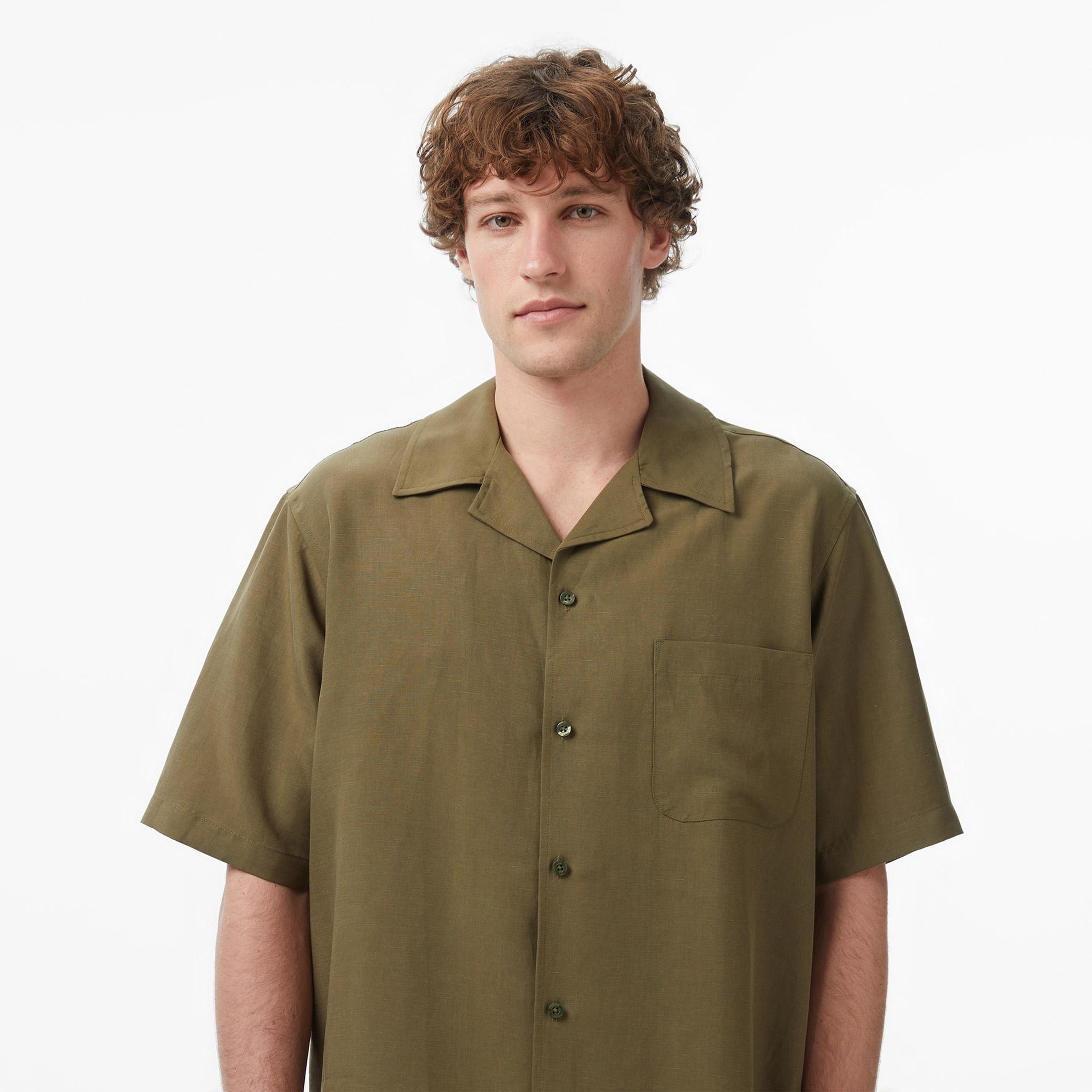 Guess Slub Keten Karışımlı Erkek Yeşil Gömlek