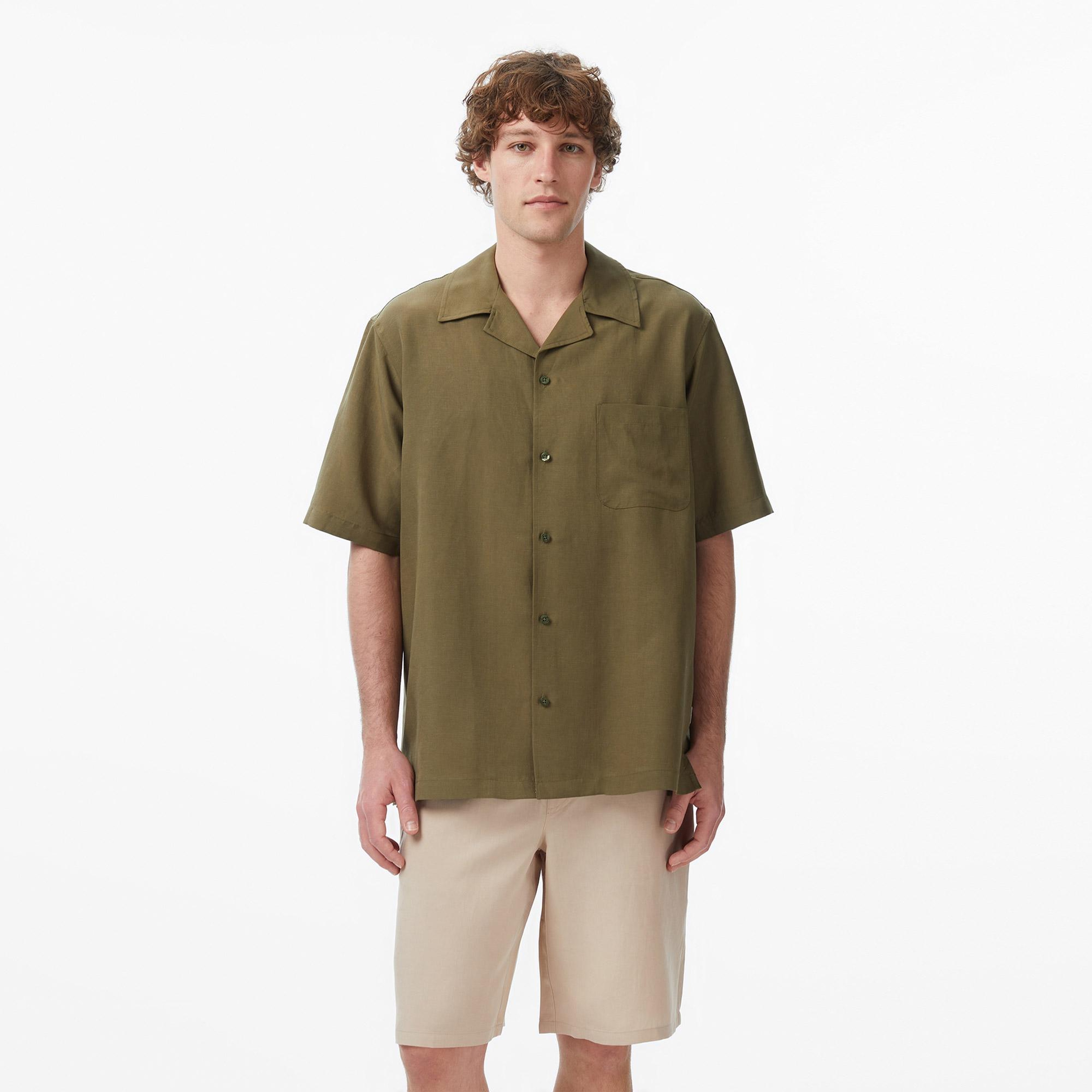 Guess Slub Keten Karışımlı Erkek Yeşil Gömlek