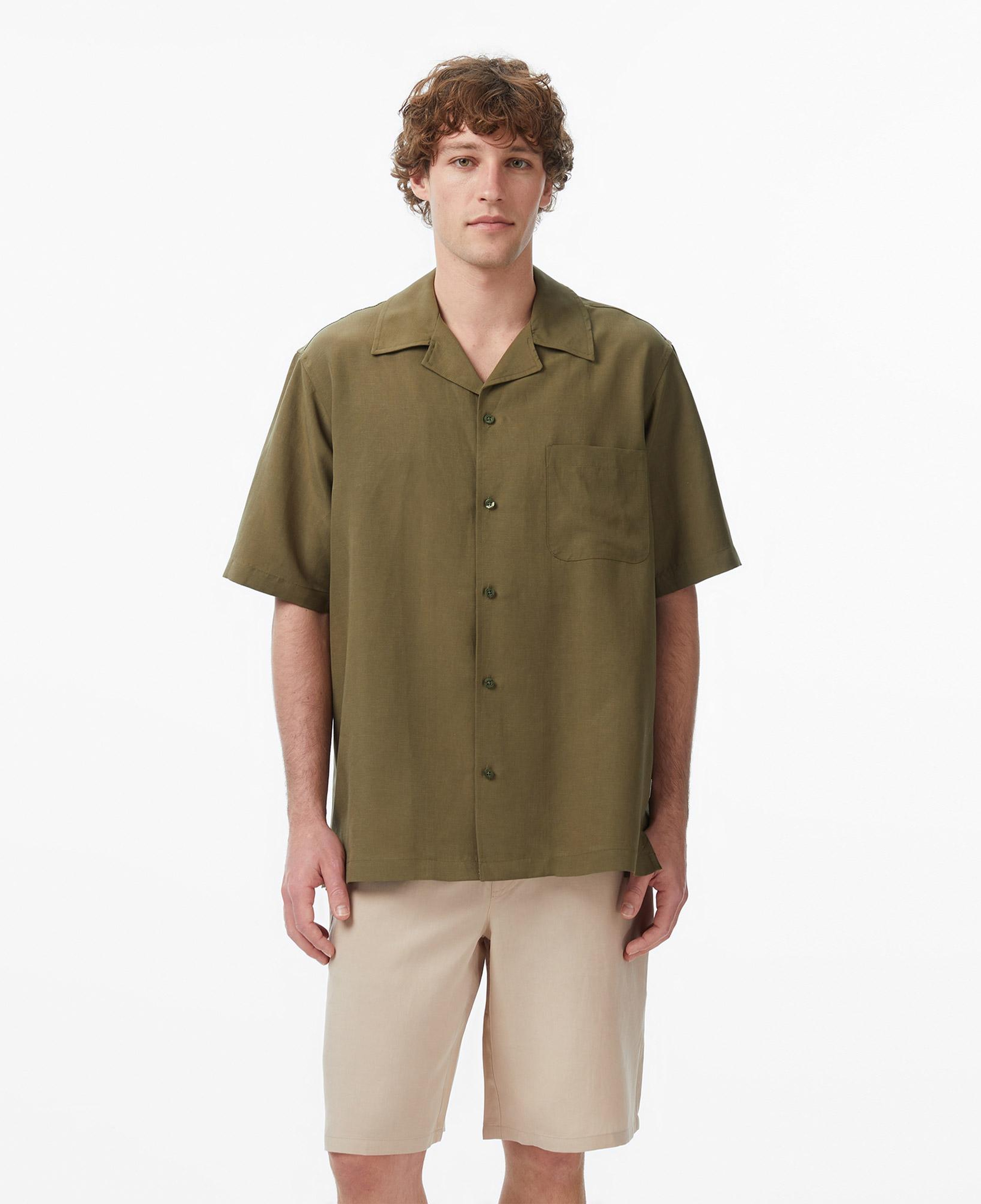 Guess Slub Keten Karışımlı Erkek Yeşil Gömlek