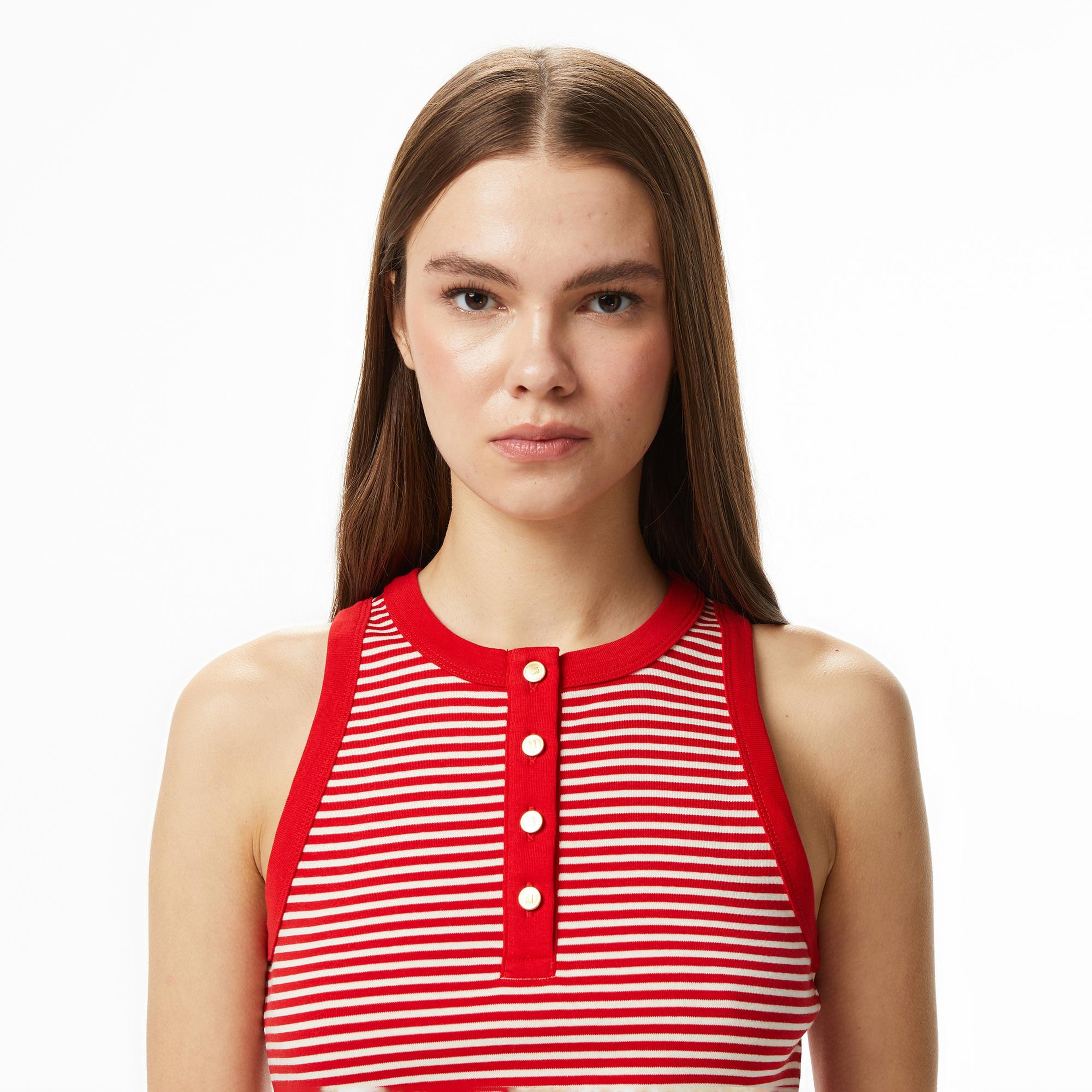 Tommy Hilfiger Gold Button Kadın Bordo T-Shirt