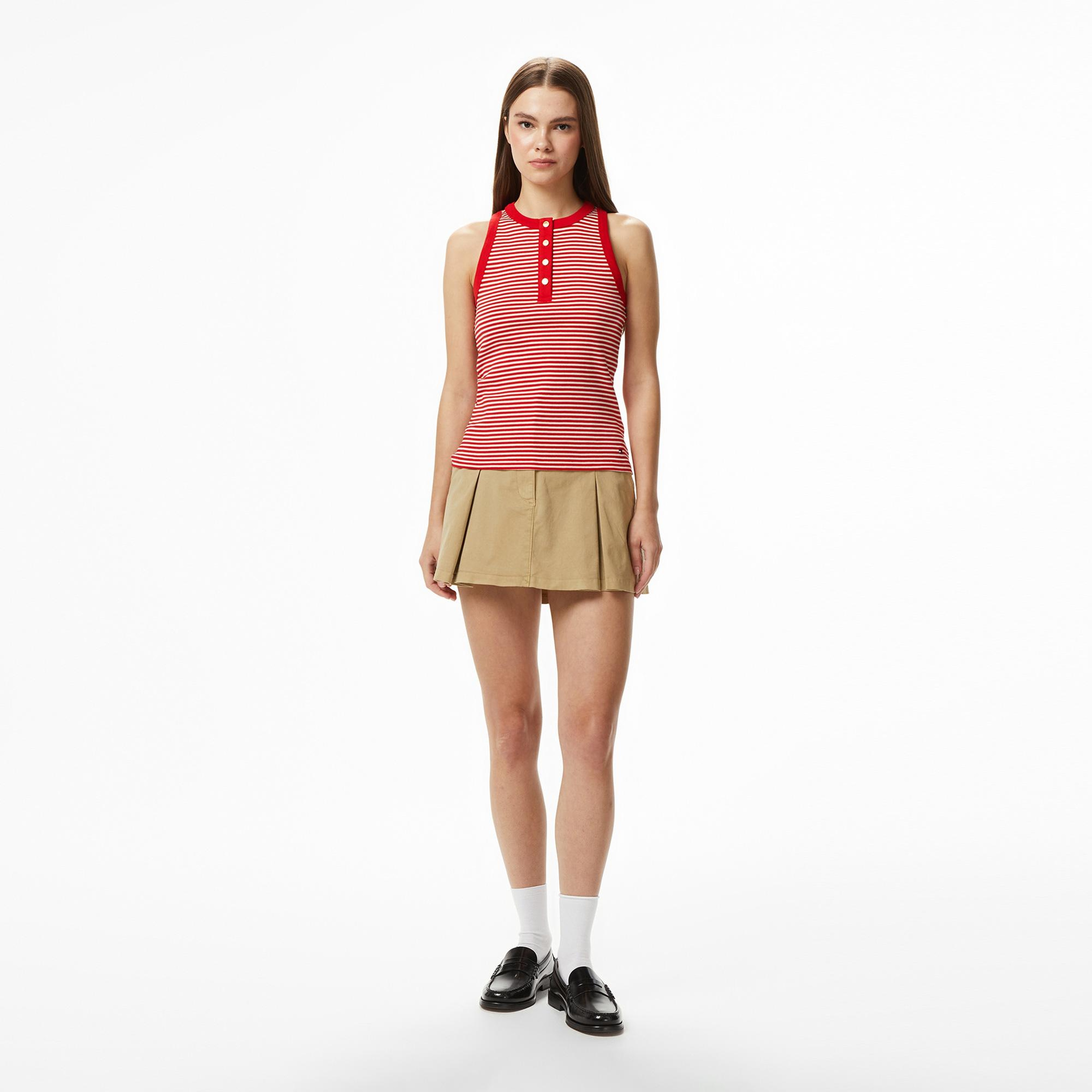 Tommy Hilfiger Gold Button Kadın Bordo T-Shirt