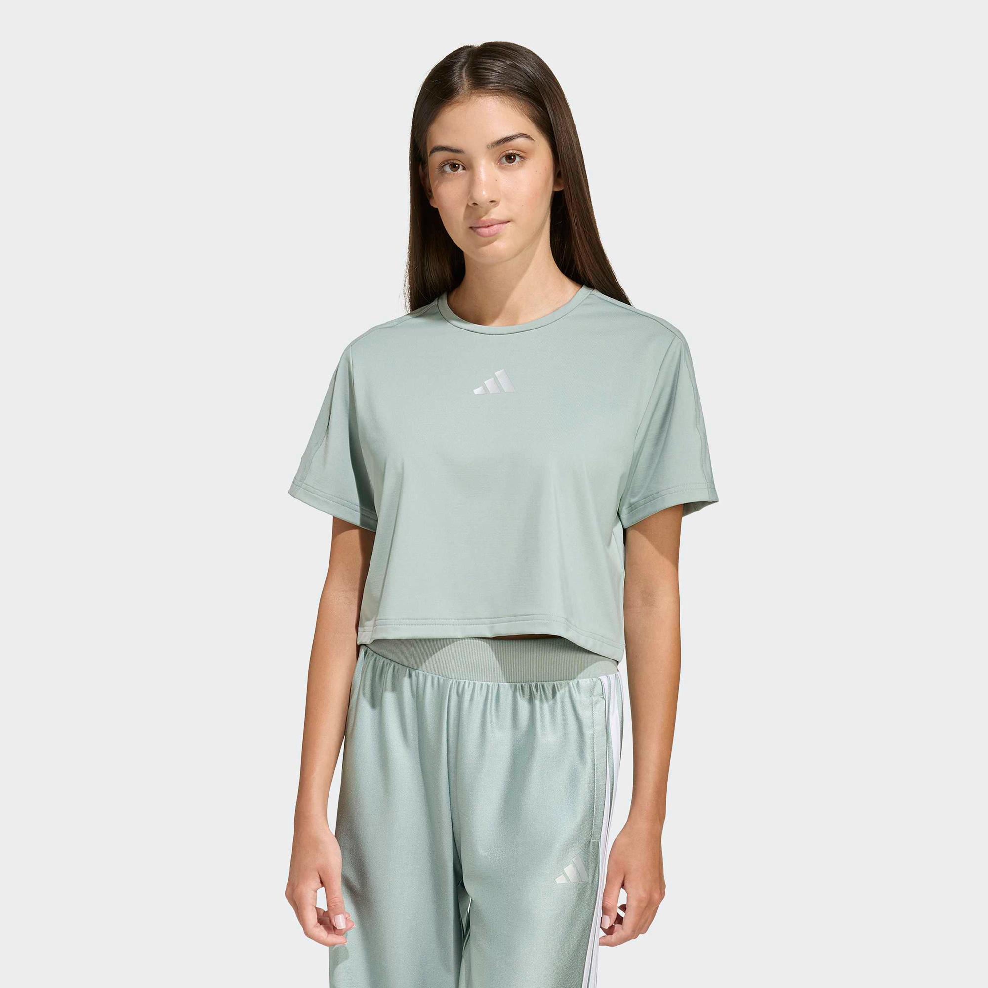 adidas Train Essentials Seasonal Çocuk Yeşil Crop T-Shirt