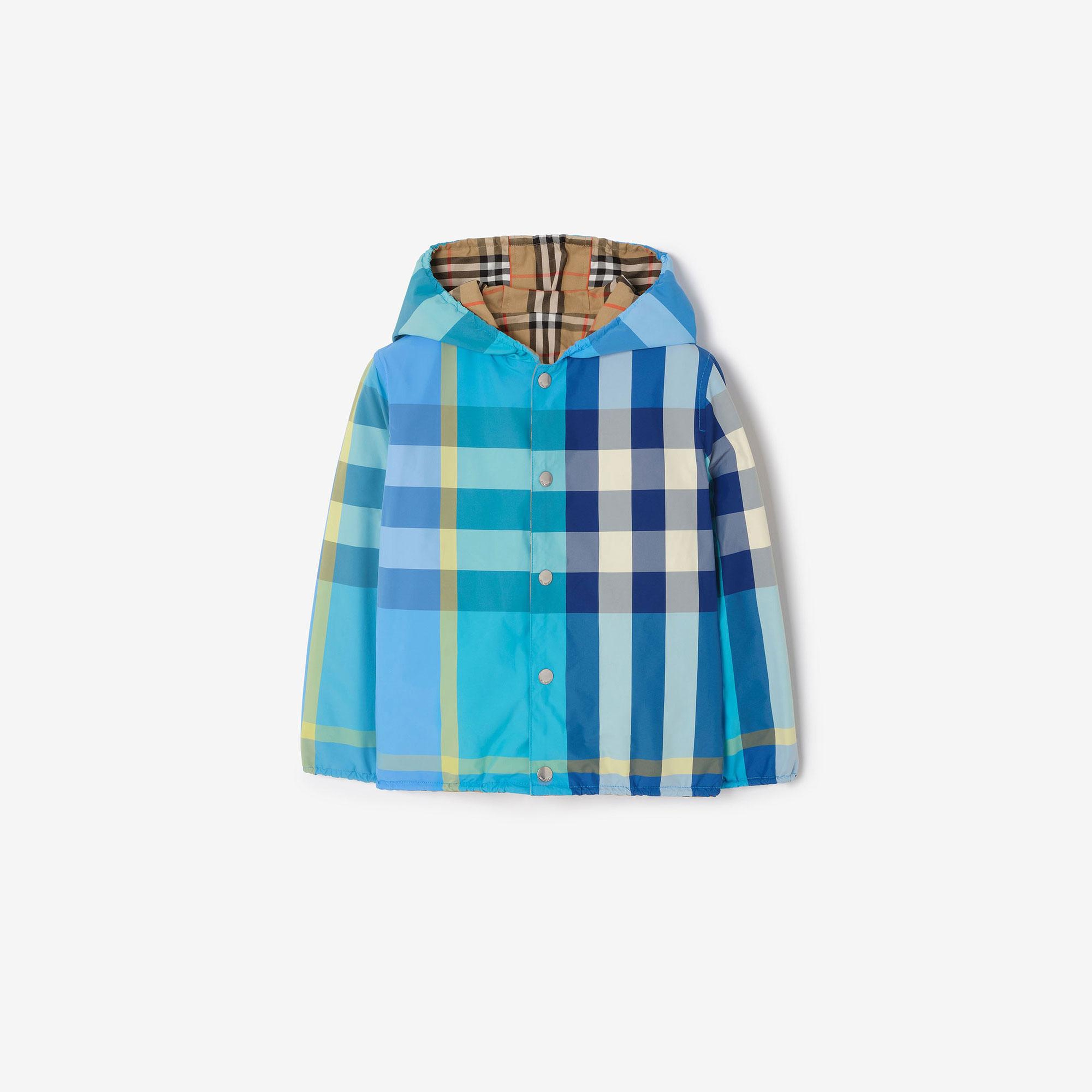 Burberry Reversible Check Nylon Hooded Çocuk Mavi Mont