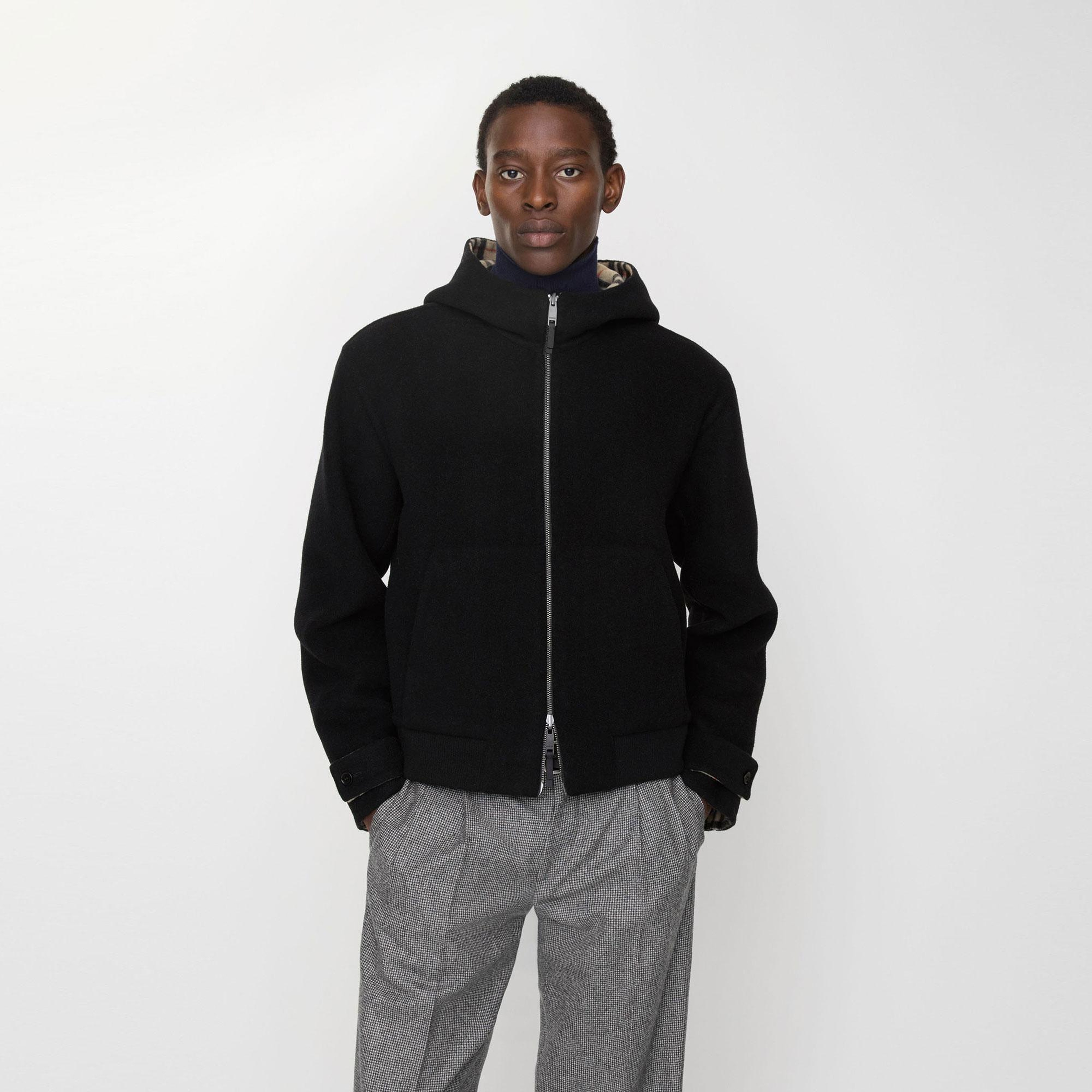 Burberry Reversible Wool Hooded Erkek Siyah Kaban