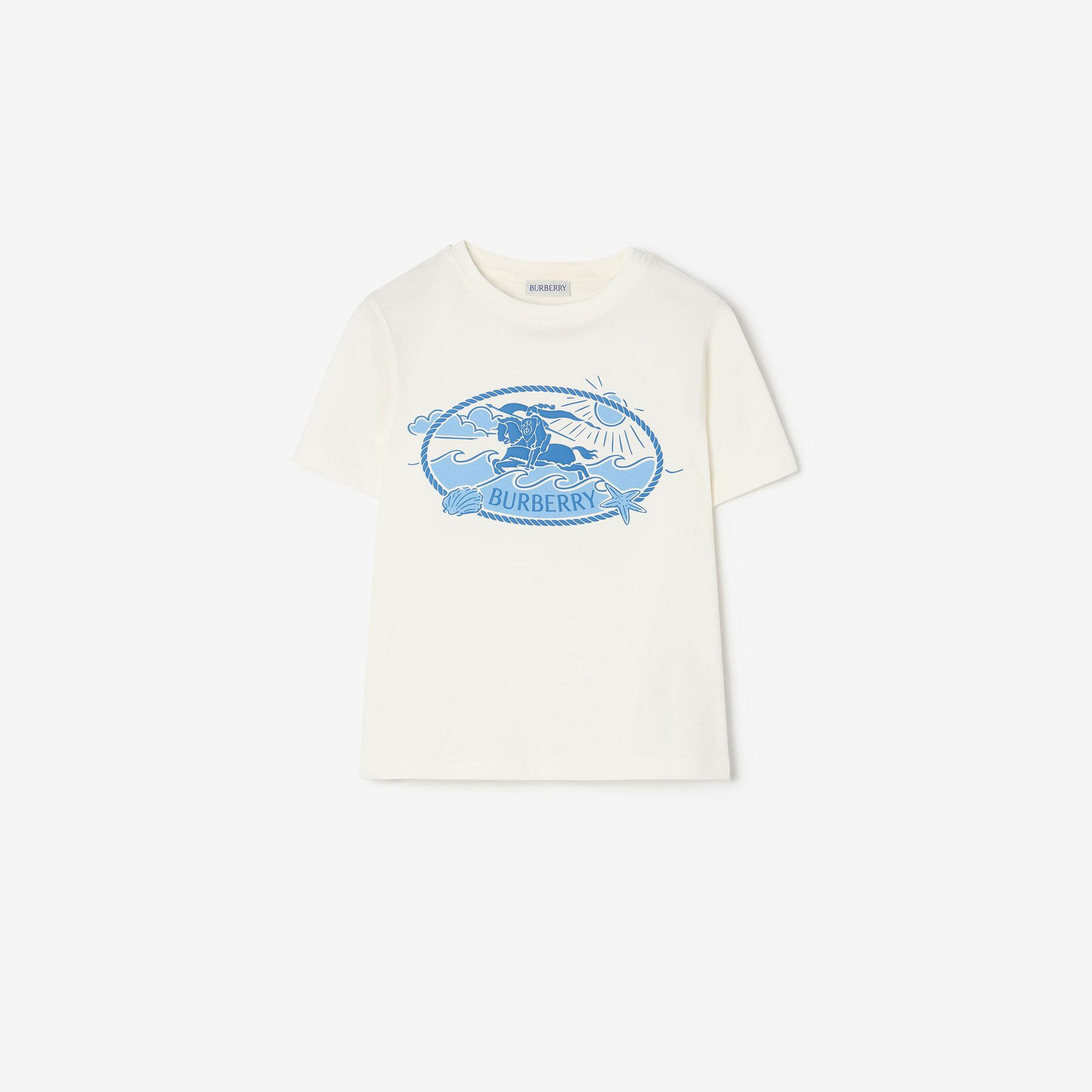 Burberry Knight Stamp Cotton Çocuk Beyaz T-Shirt