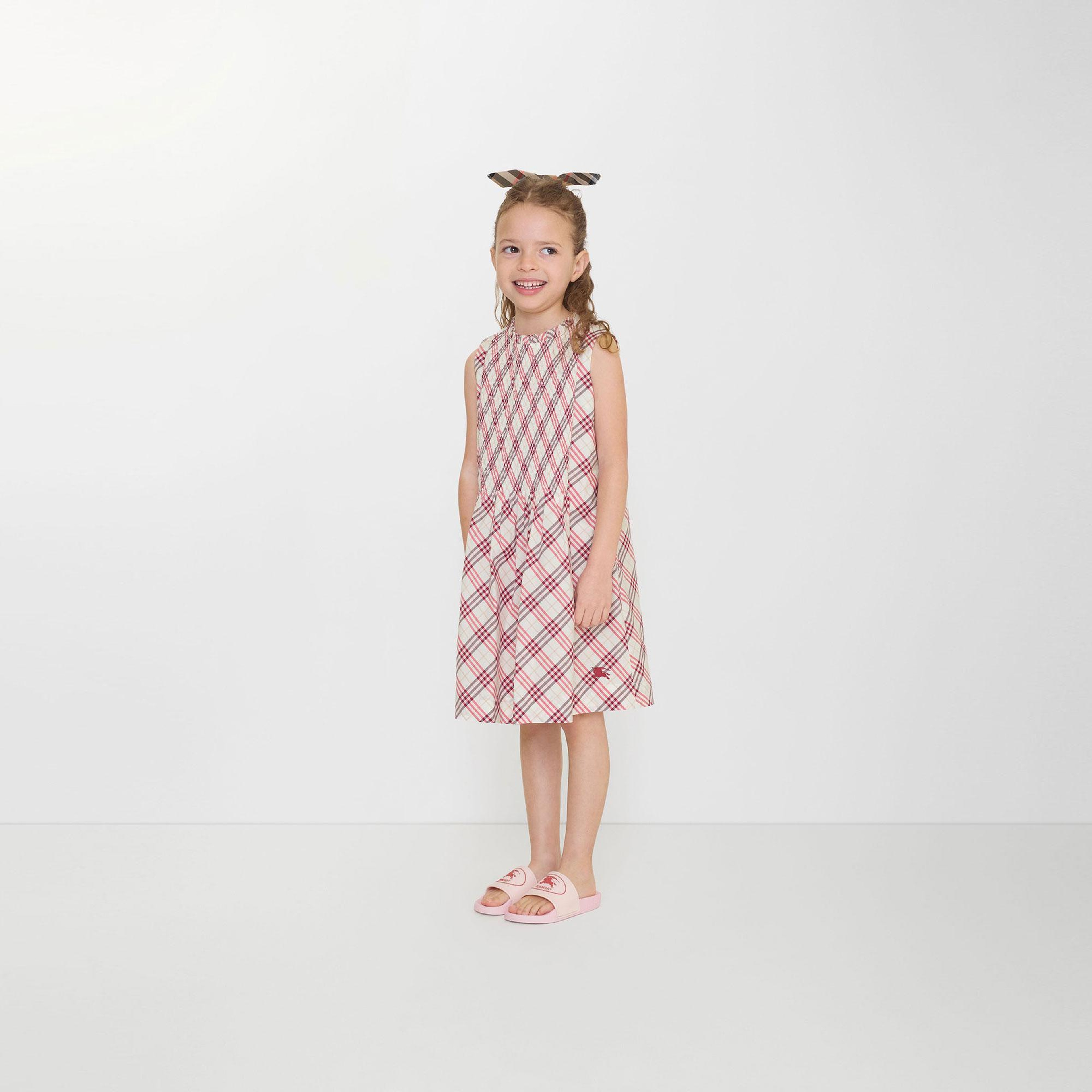 Burberry Check Cotton Çocuk Mor Elbise