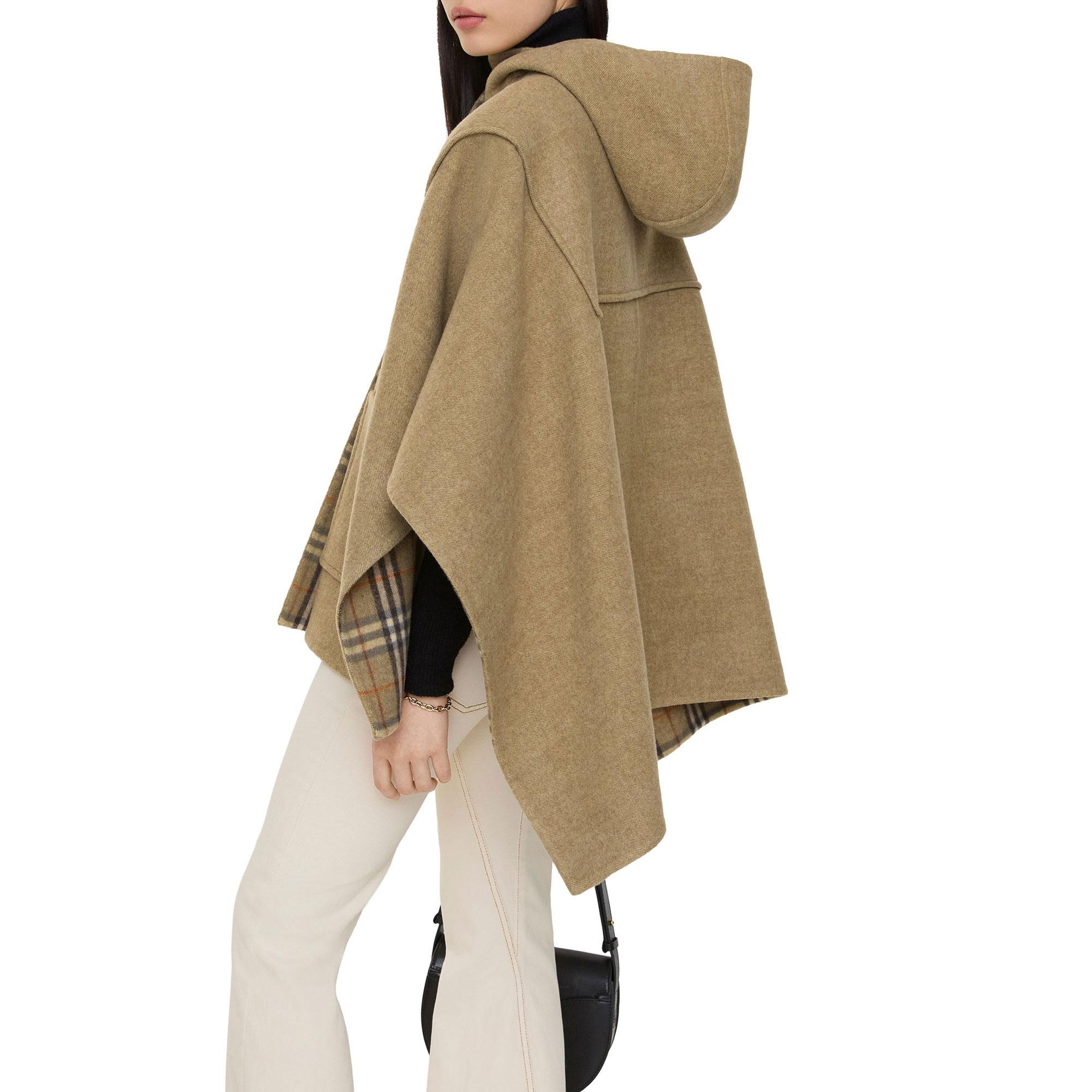 Burberry Wool Duffle Cape Kadın Haki Panço