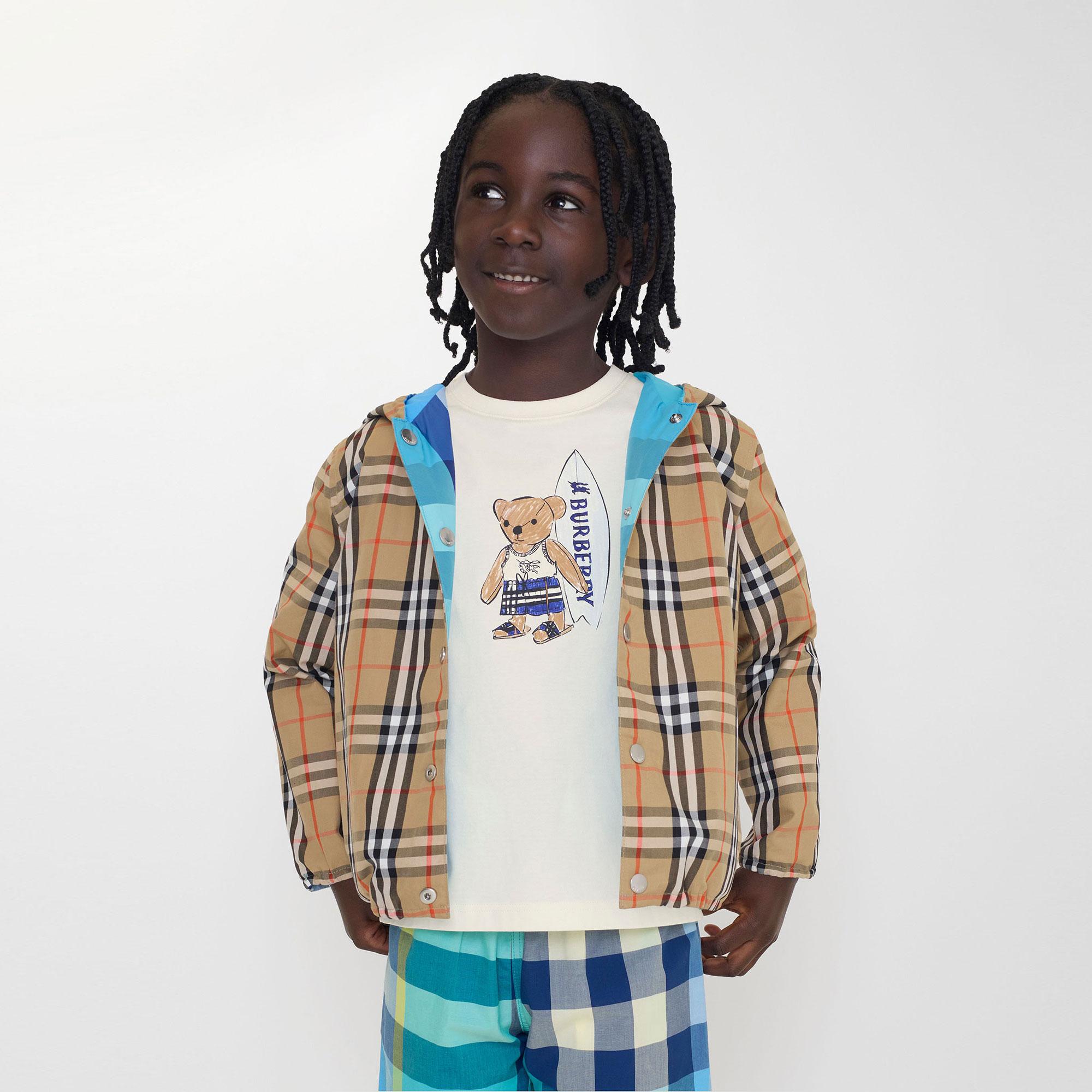 Burberry Reversible Check Nylon Hooded Çocuk Mavi Mont