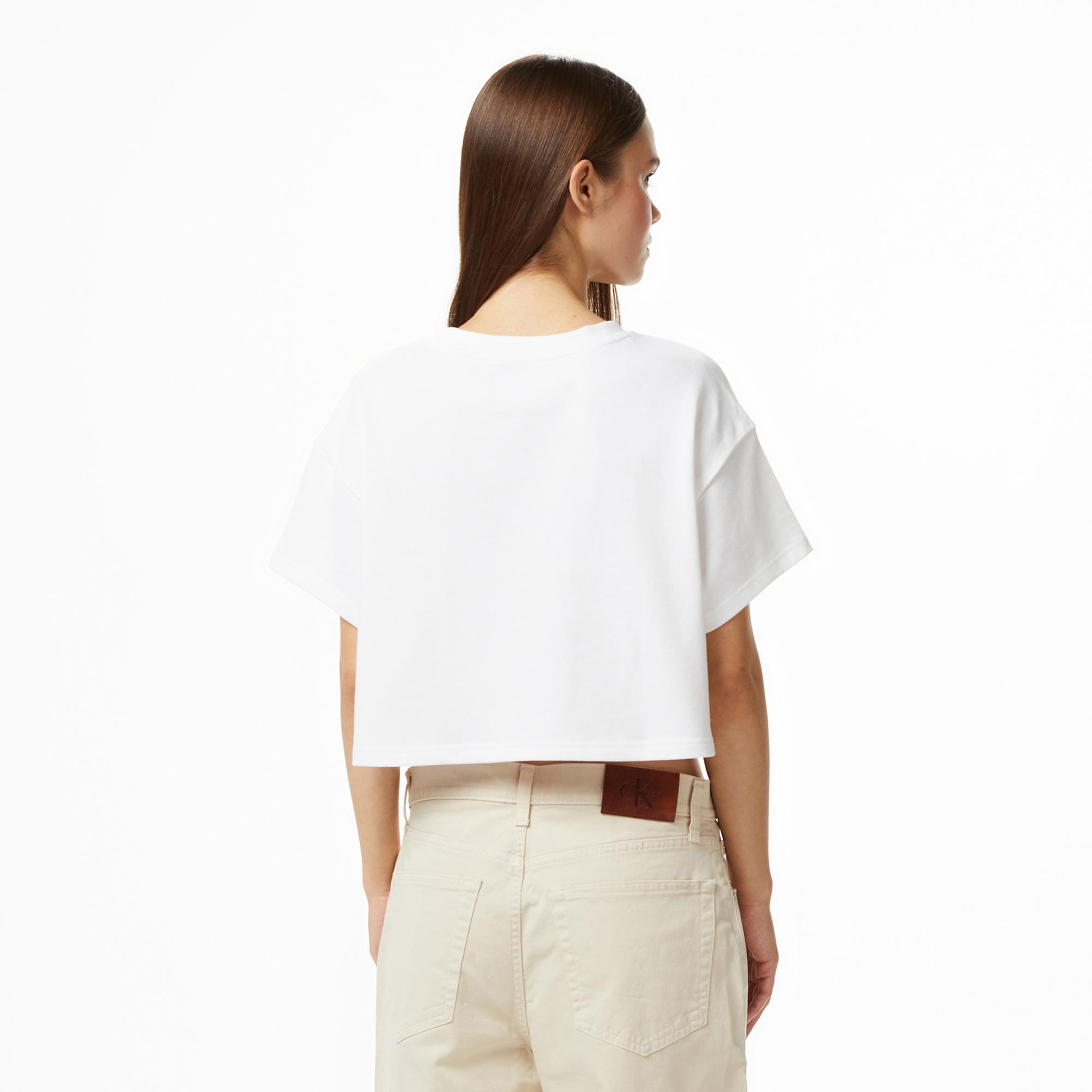 Calvin Klein Cropped  Kadın Beyaz T-Shirt