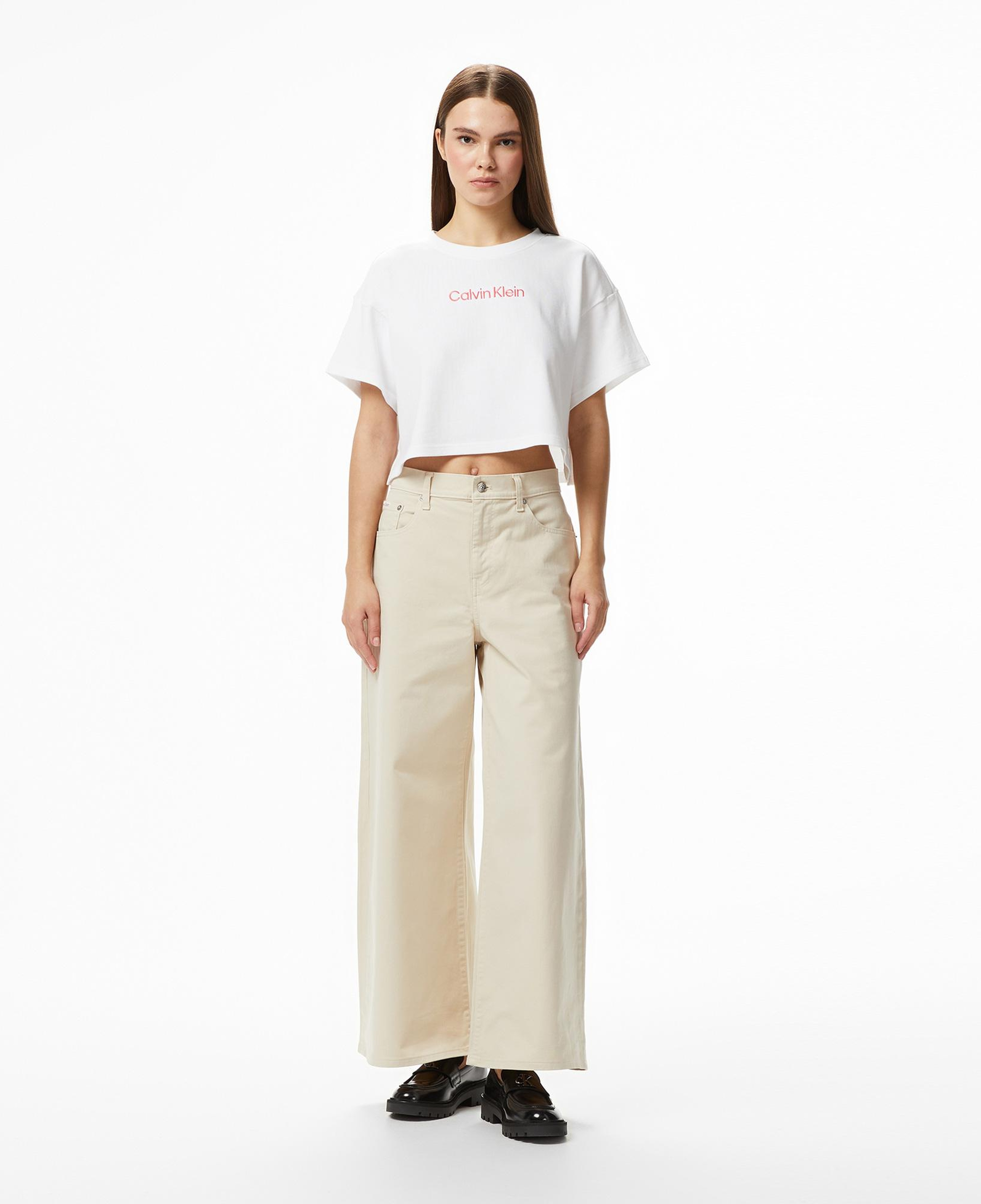 Calvin Klein Cropped  Kadın Beyaz T-Shirt