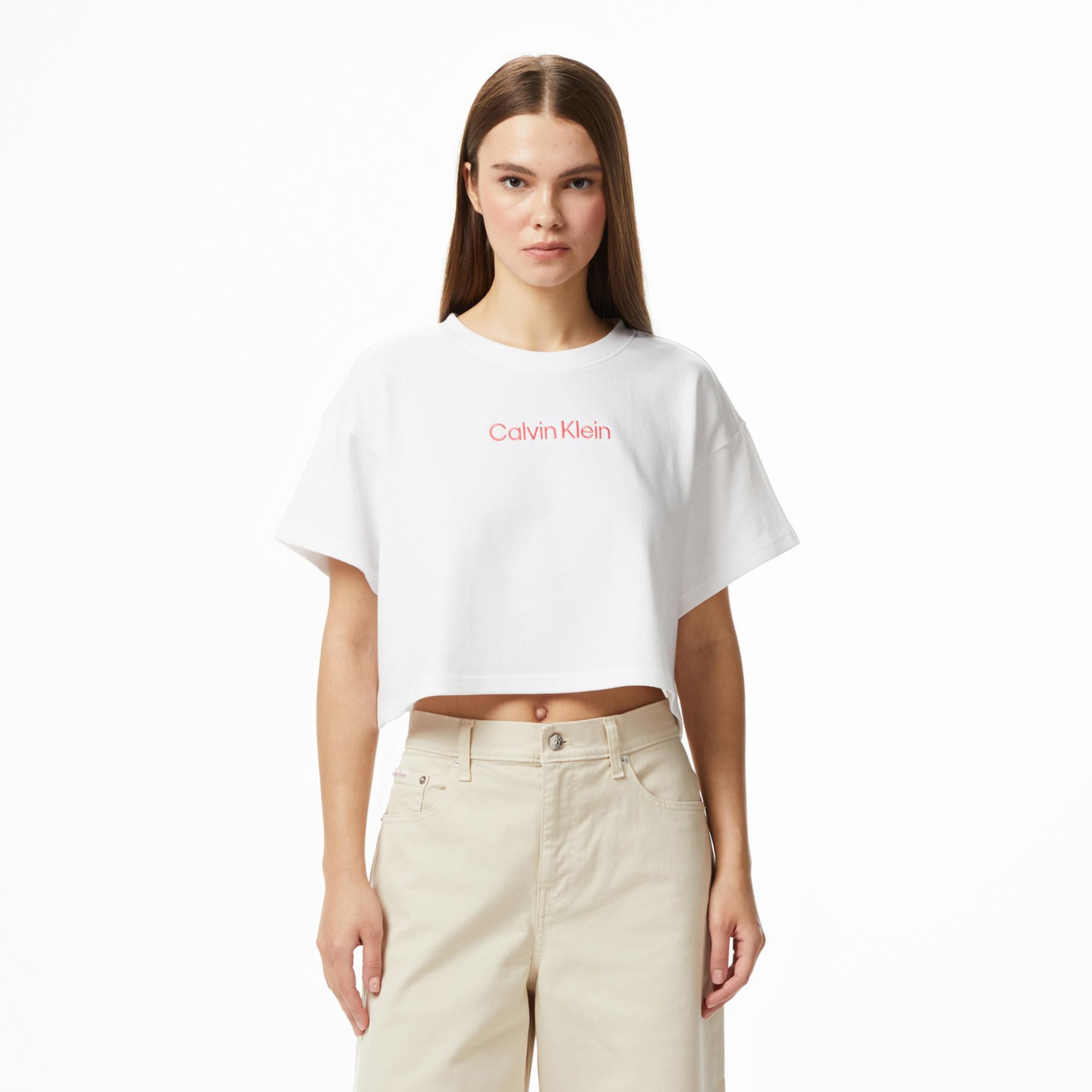 Calvin Klein Cropped  Kadın Beyaz T-Shirt