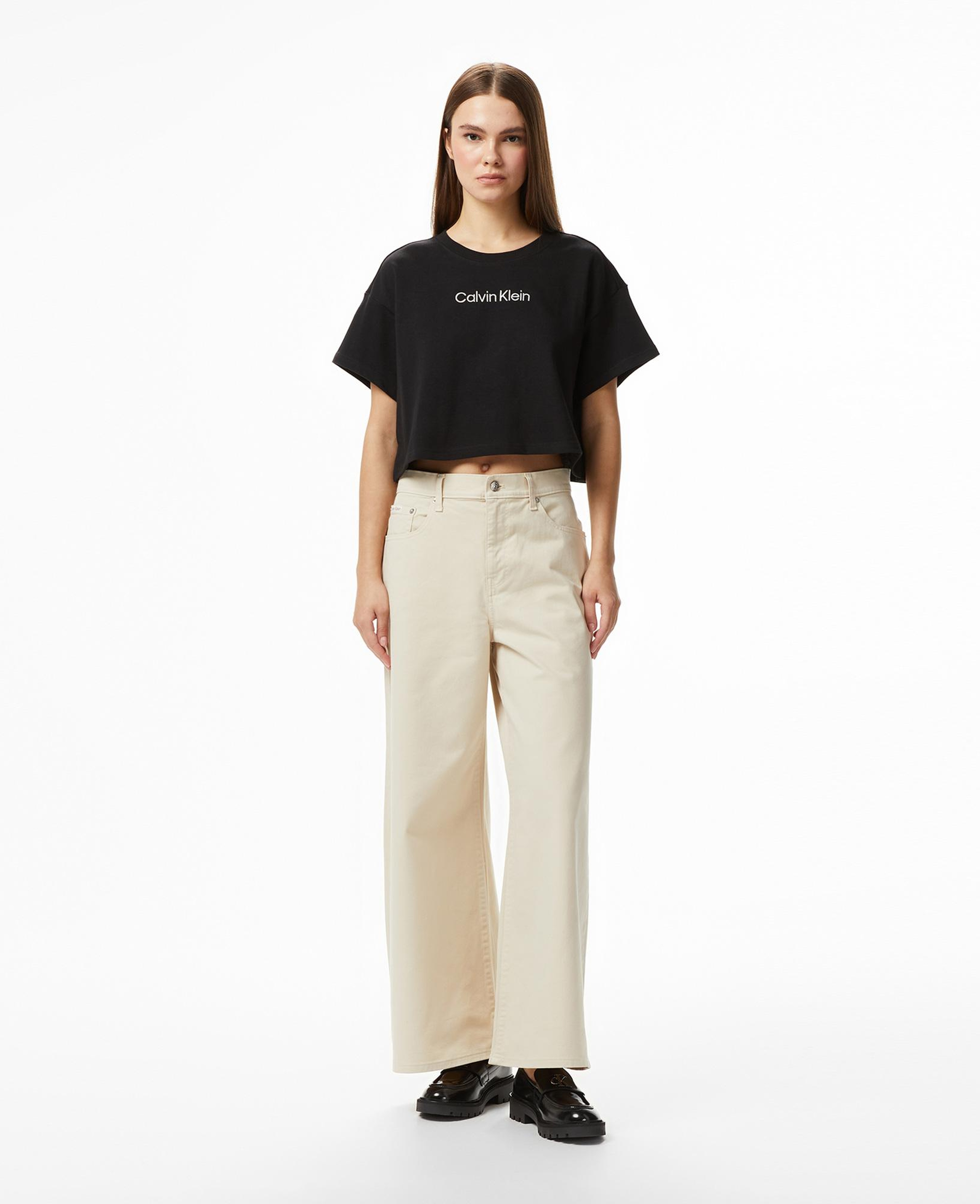 Calvin Klein Cropped  Kadın Siyah T-Shirt