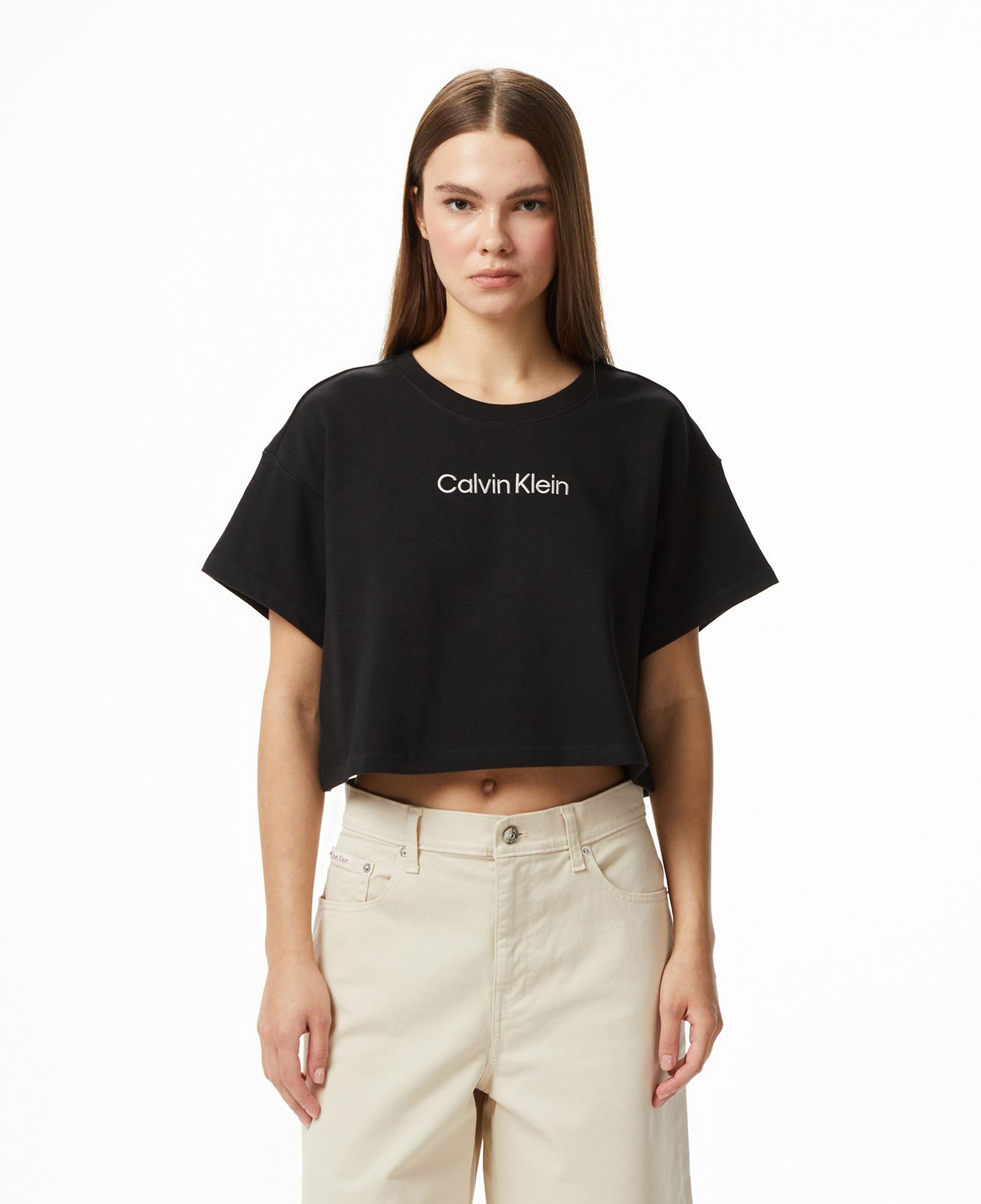 Calvin Klein Cropped  Kadın Siyah T-Shirt