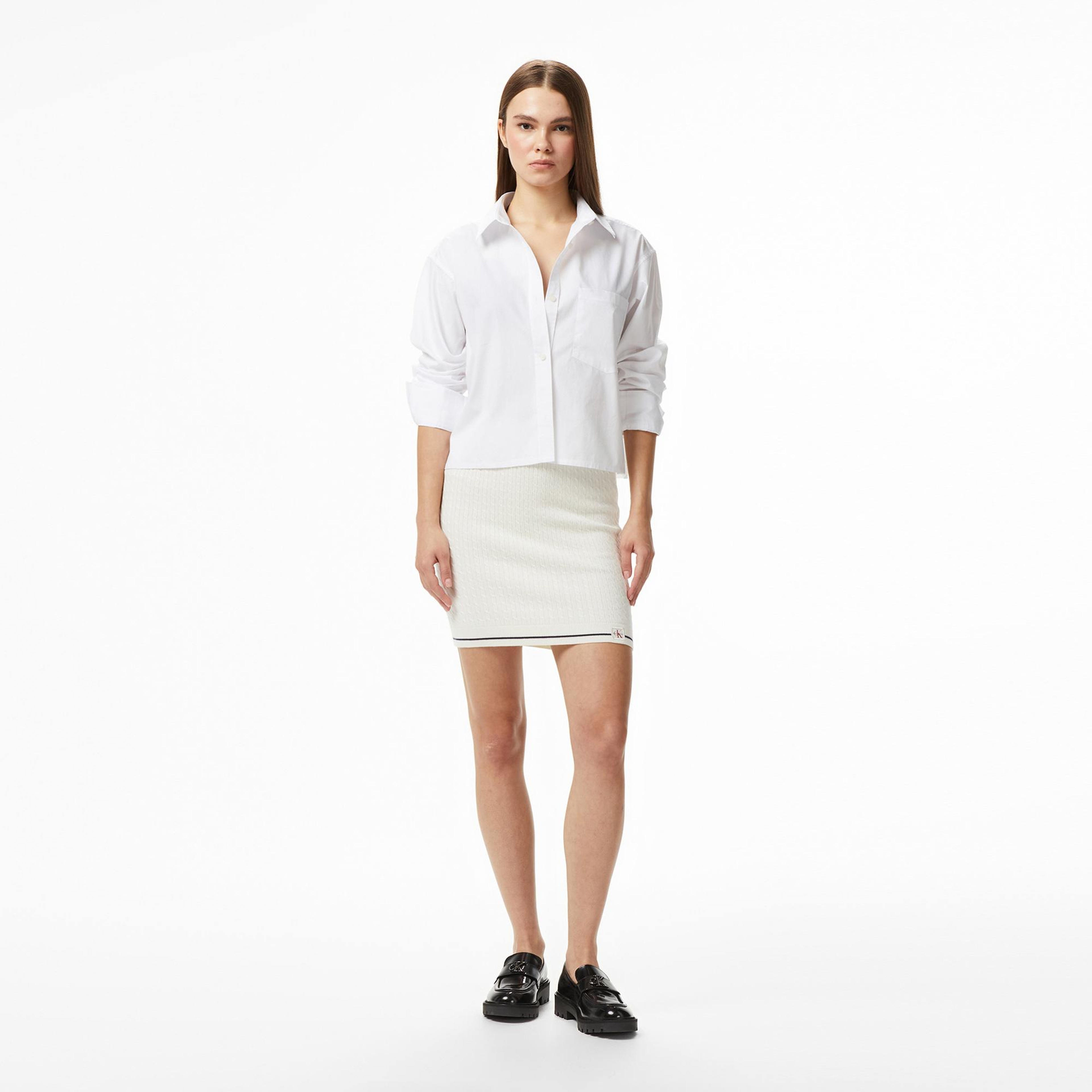 Calvin Klein Microcable Mini Kadın Beyaz Etek